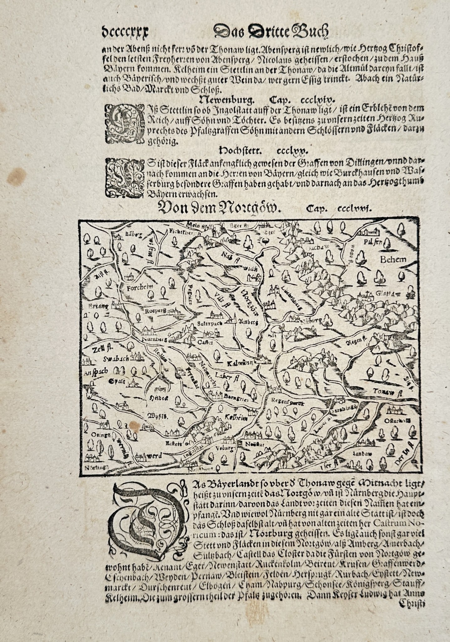 Sebastian Munster (1488–1552) – View of the Nordgau Region – Woodcut (1550) (1 of 2)