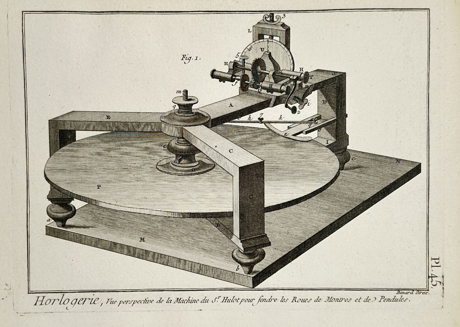Robert Bénard (1734–1777) – Technical Perspective of a Wheel-Cutting Machine for Horology – (1 of 3)