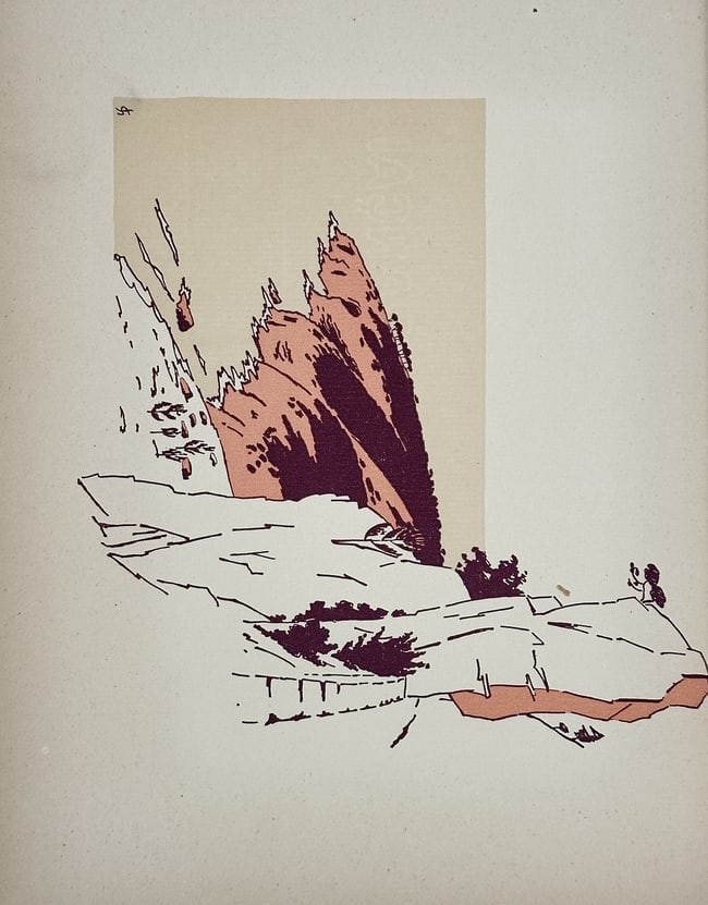 Gaston Stéphane (20th Century) – Rocky Landscape near Cannes – Color Woodcut (1 of 2)