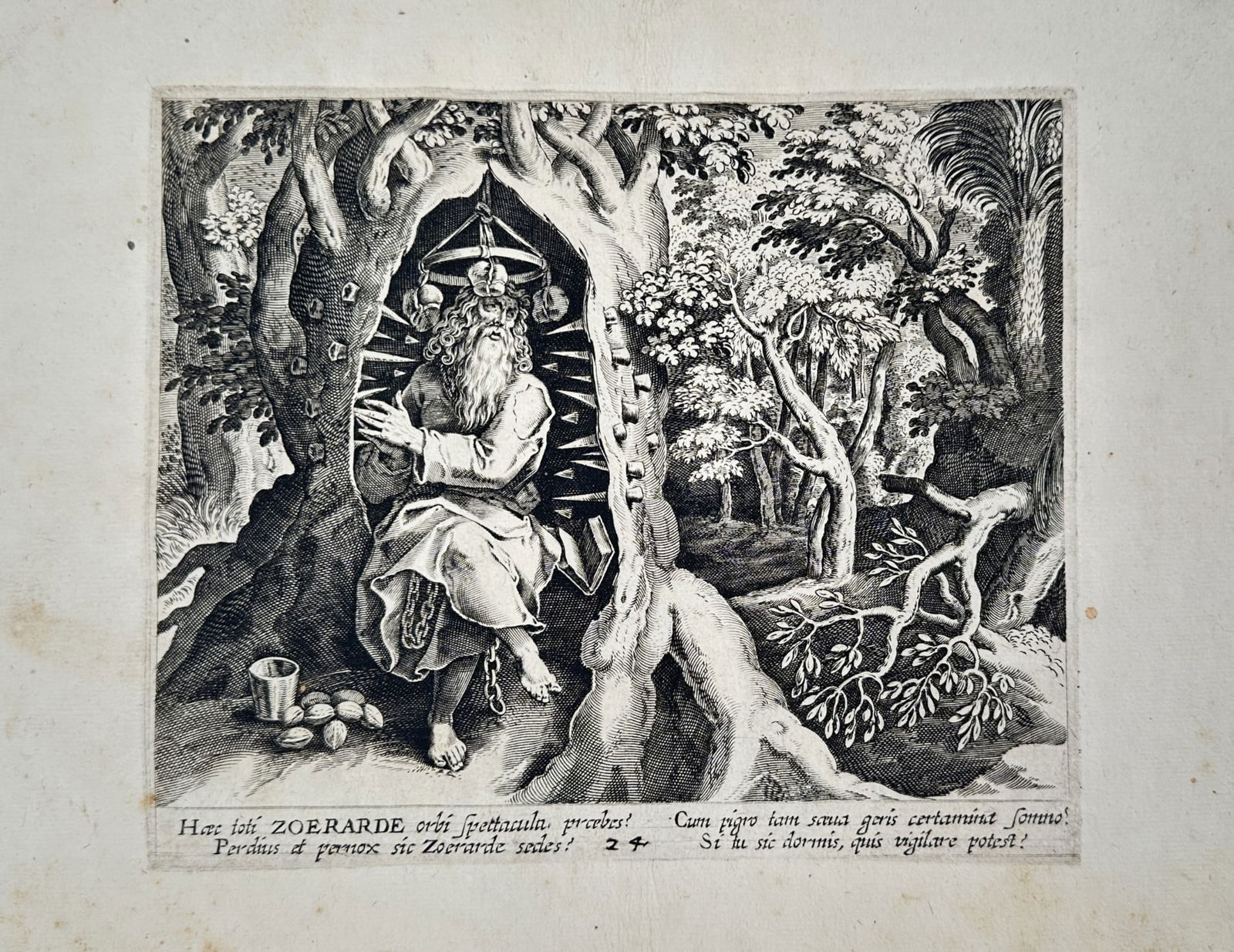 Johannes Sadeler I (1550–1600) – The Hermit Soerardus in a Hollow Tree (1 of 2)