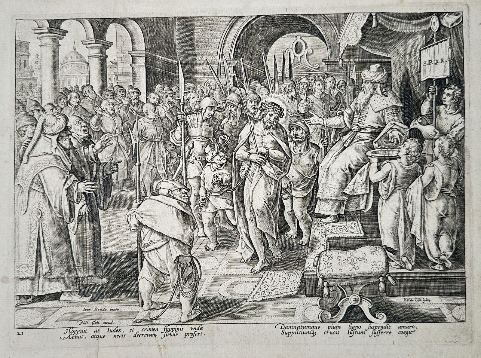 Adriaen Collaert (1560–1618) – Pilate Washing His Hands – Engraving (16th Centur (1 of 2)