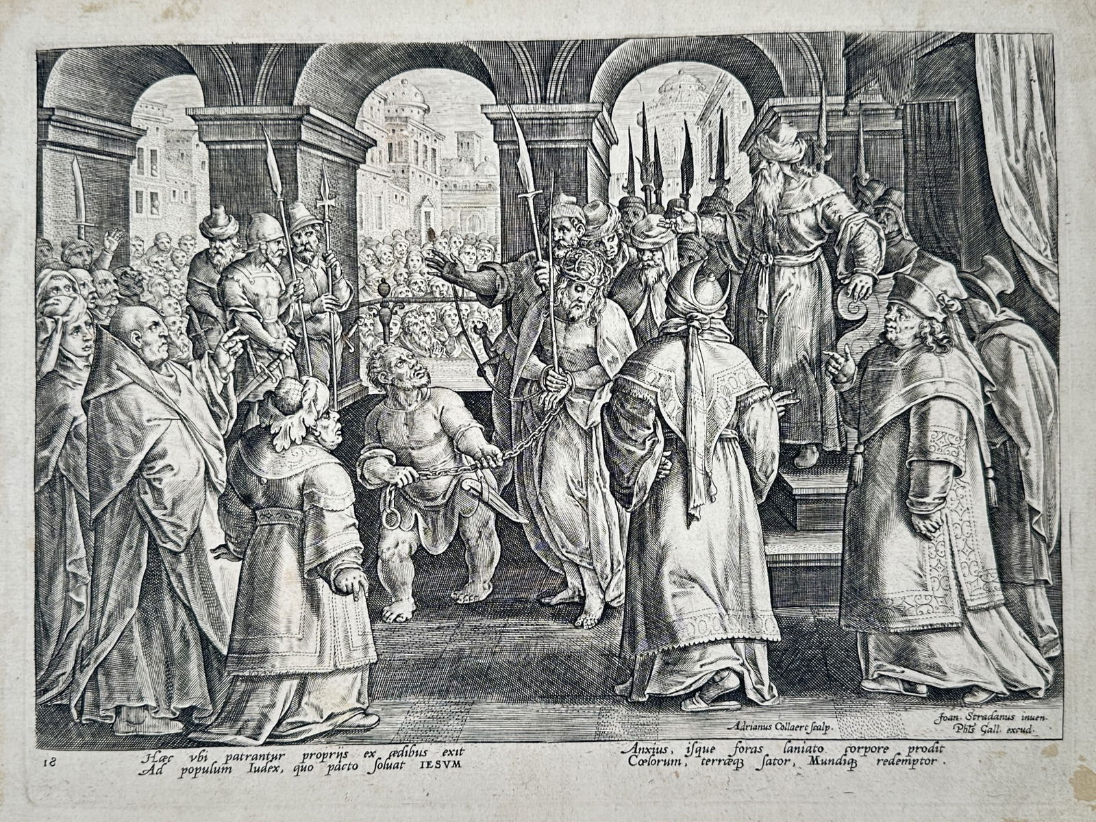 Adriaen Collaert (1560–1618) – Christ Led Before Pilate – Engraving (16th Centur (1 of 2)