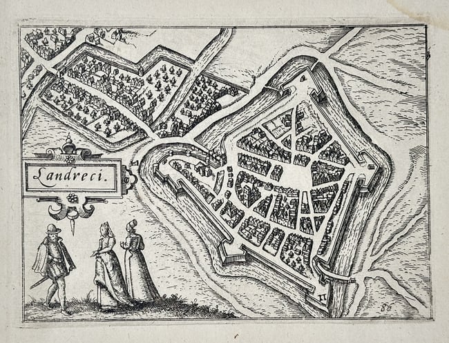 Georg Braun (1541–1622) and Franz Hogenberg (c. 1535–1590) – Map of Landrecies (1 of 2)