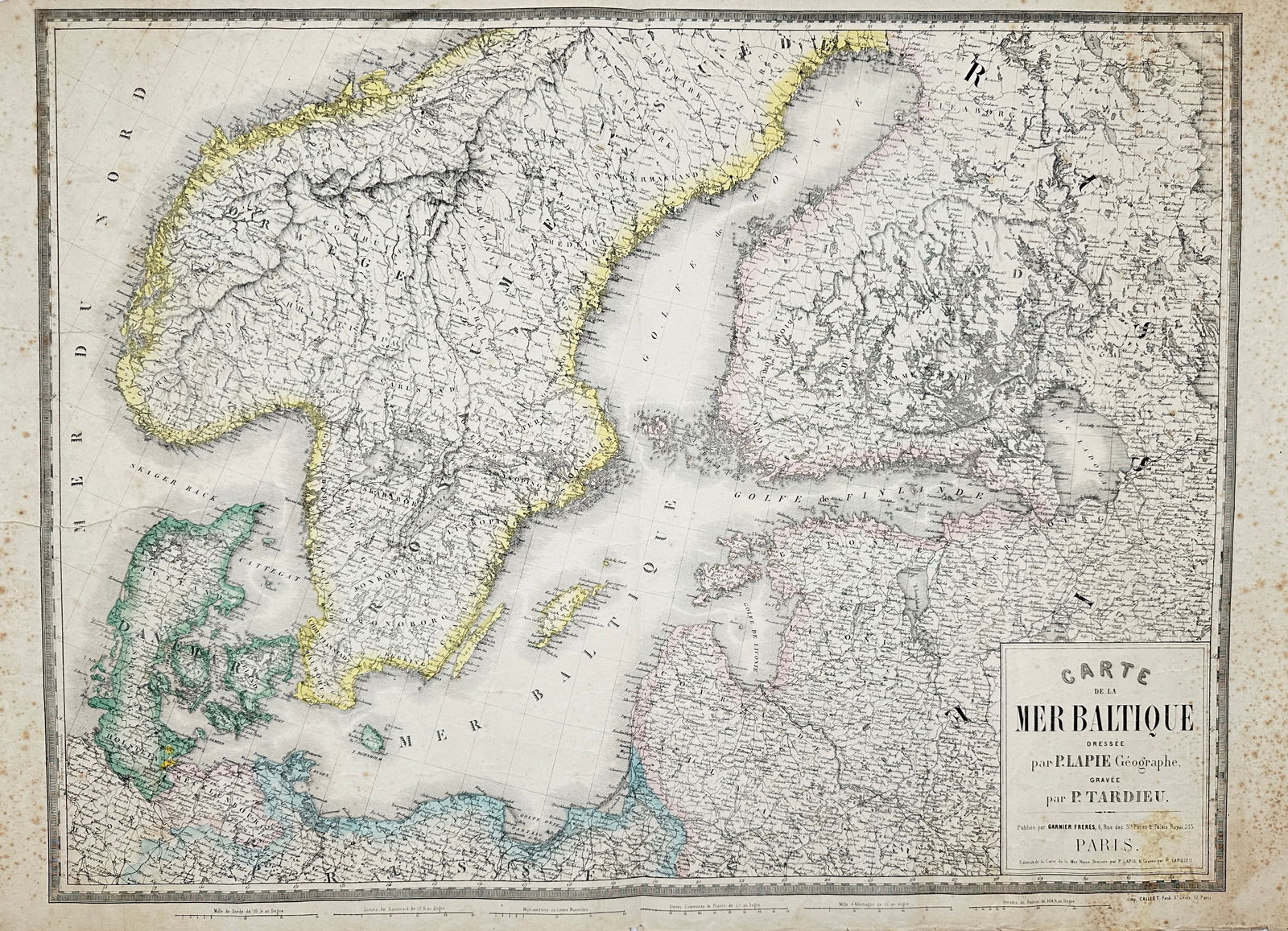 Pierre Tardieu (1784–1844) – Map of the Baltic Sea – Northern Europe – Engraving (1821): "Carte de la Mer Baltique." This engraving presents a detailed cartographic survey of the Baltic Sea and its surrounding northern European territories, including the coastlines of Sweden, Denmark, Pru