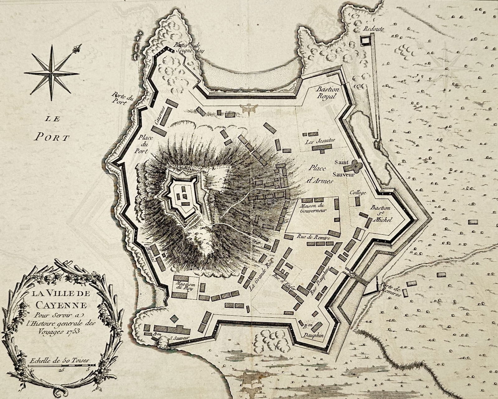 Antoine-François Prévost – Plan of the City of Cayenne – French Guiana – Engraving (1753) (1 of 3)