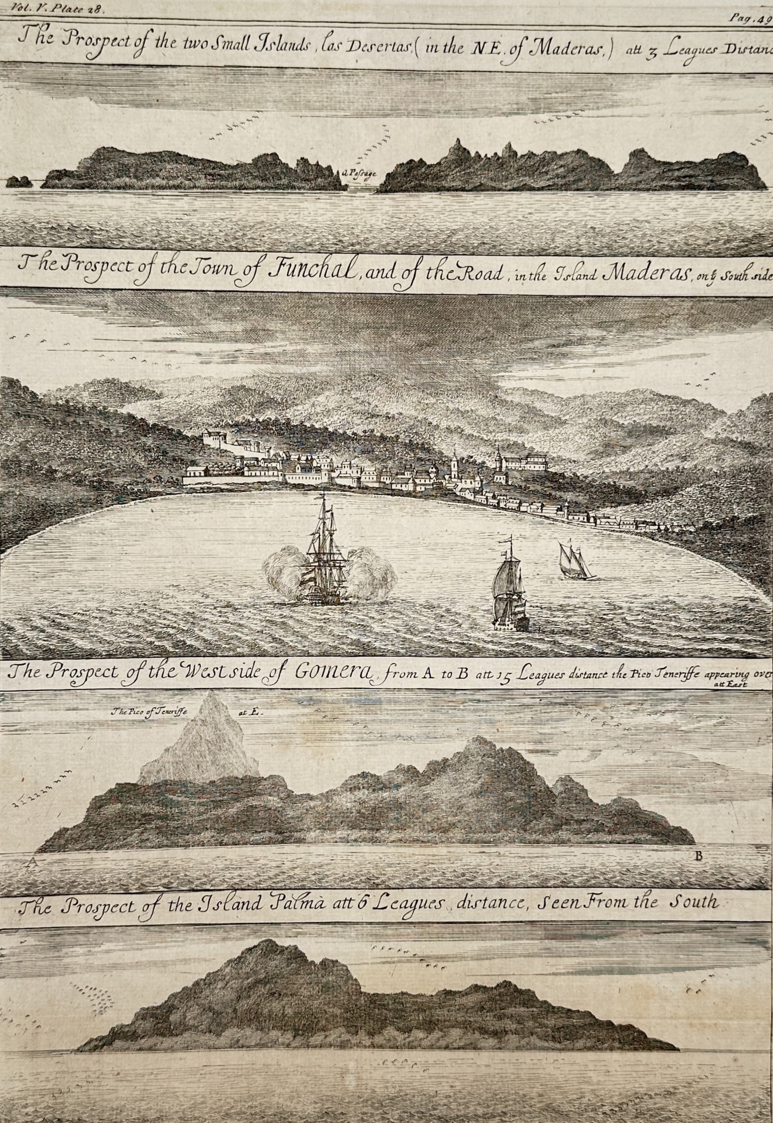 Johannes Kip (1653–1722) – Prospects of Madeira, Funchal, Gomera, and Palma – Engraving (1745) (1 of 3)