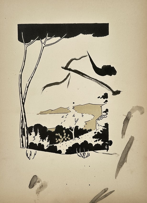 Unknown Artist (20th Century) – Stylized Coastal Landscape – Illustration (1 of 2)