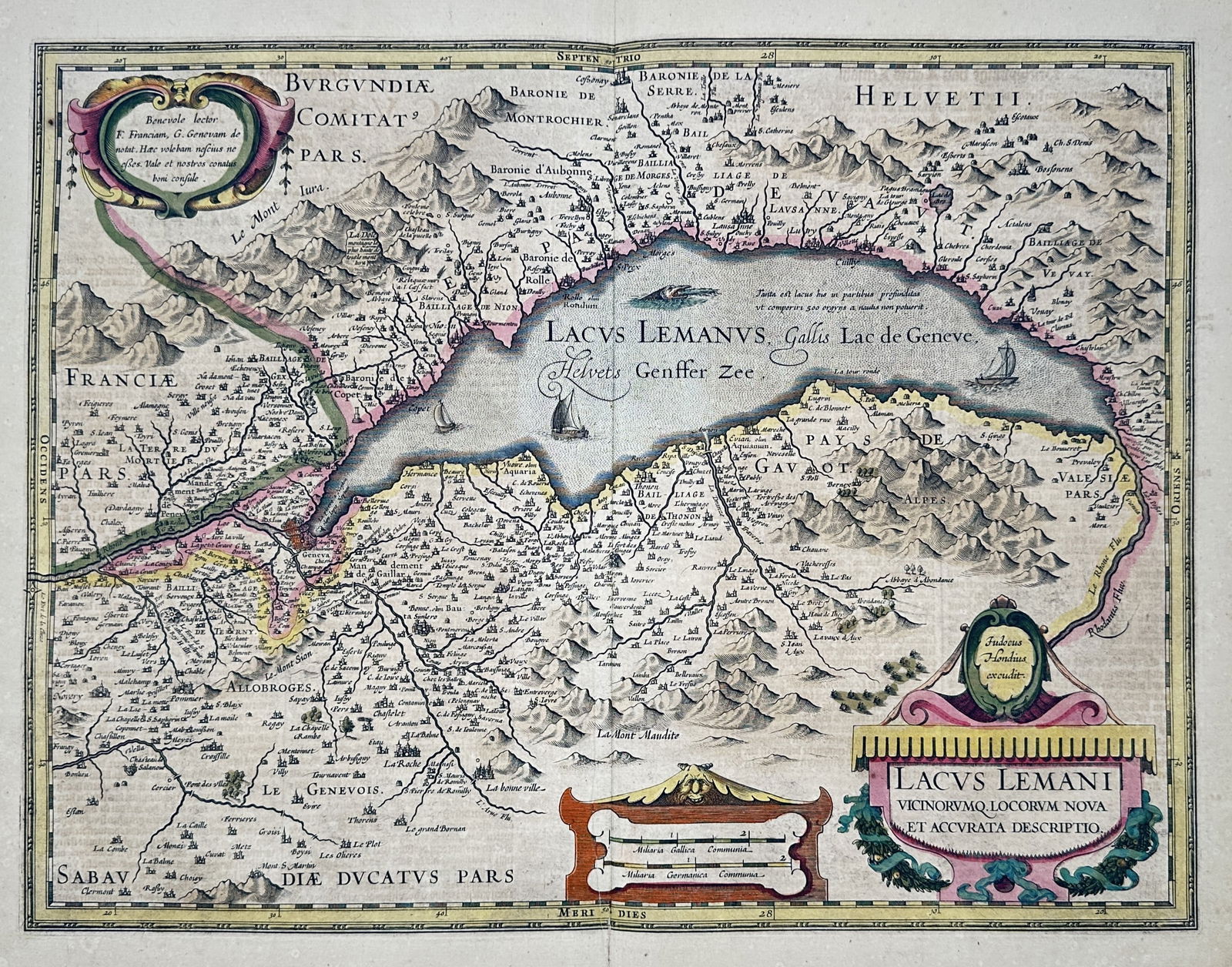 Johannes Janssonius (1588–1664) – Map of Lake Geneva – Engraving (1640) (1 of 2)