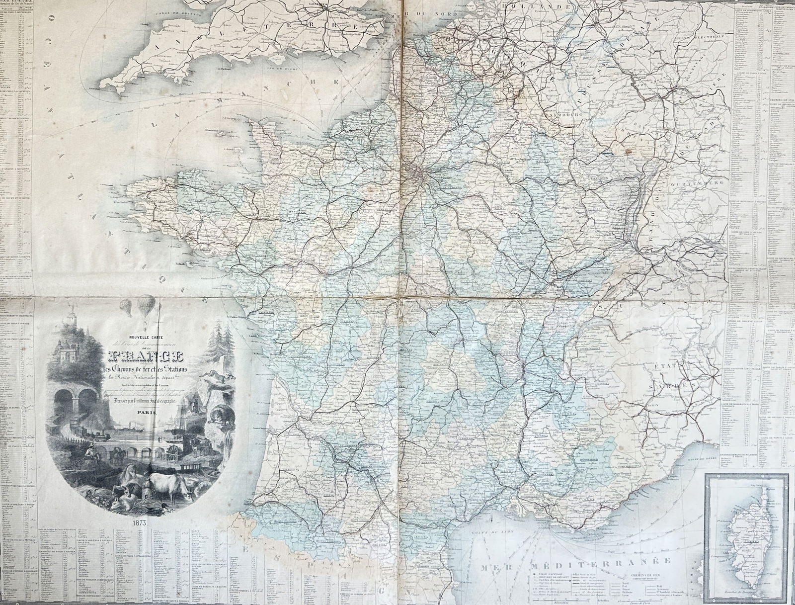 Alexandre Vuillemin (1812-1880) – Map of France showing Railways and Stations (1 of 2)