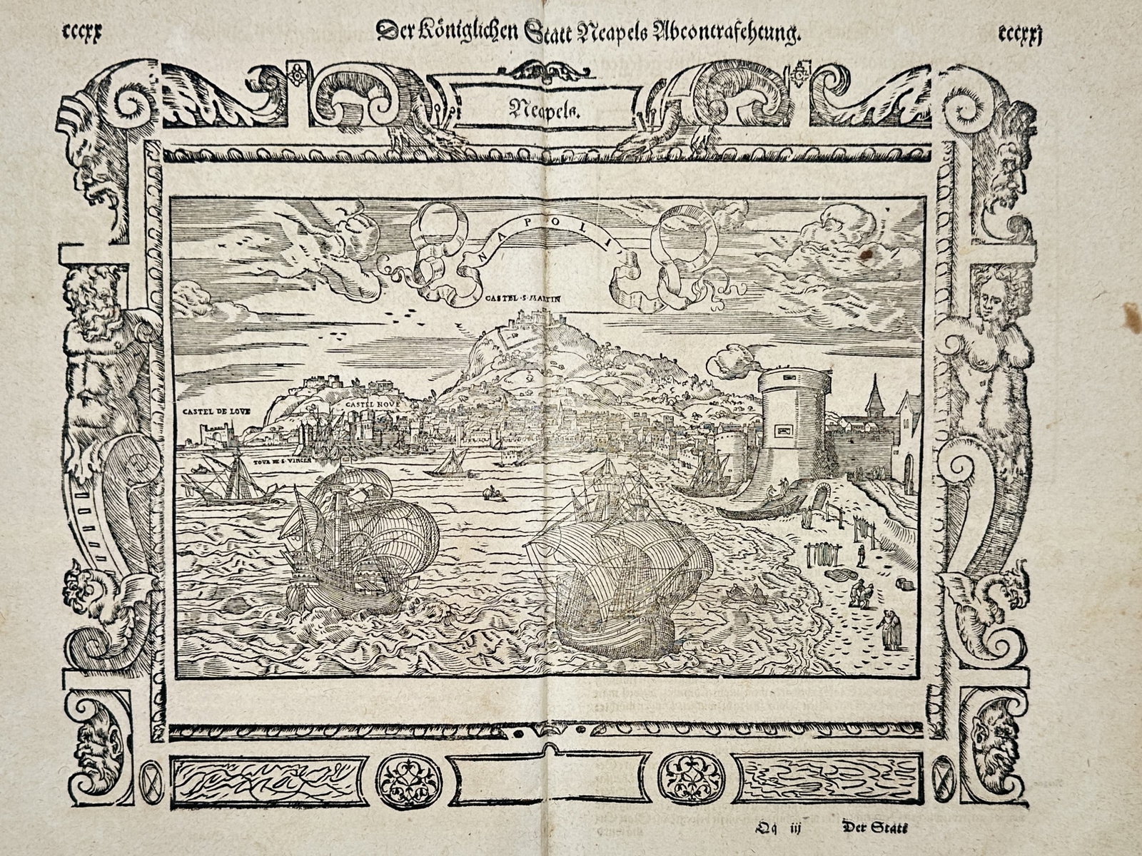 Sebastian Munster (1488–1552) – Panoramic view of Naples – Woodcut (1550) (1 of 2)