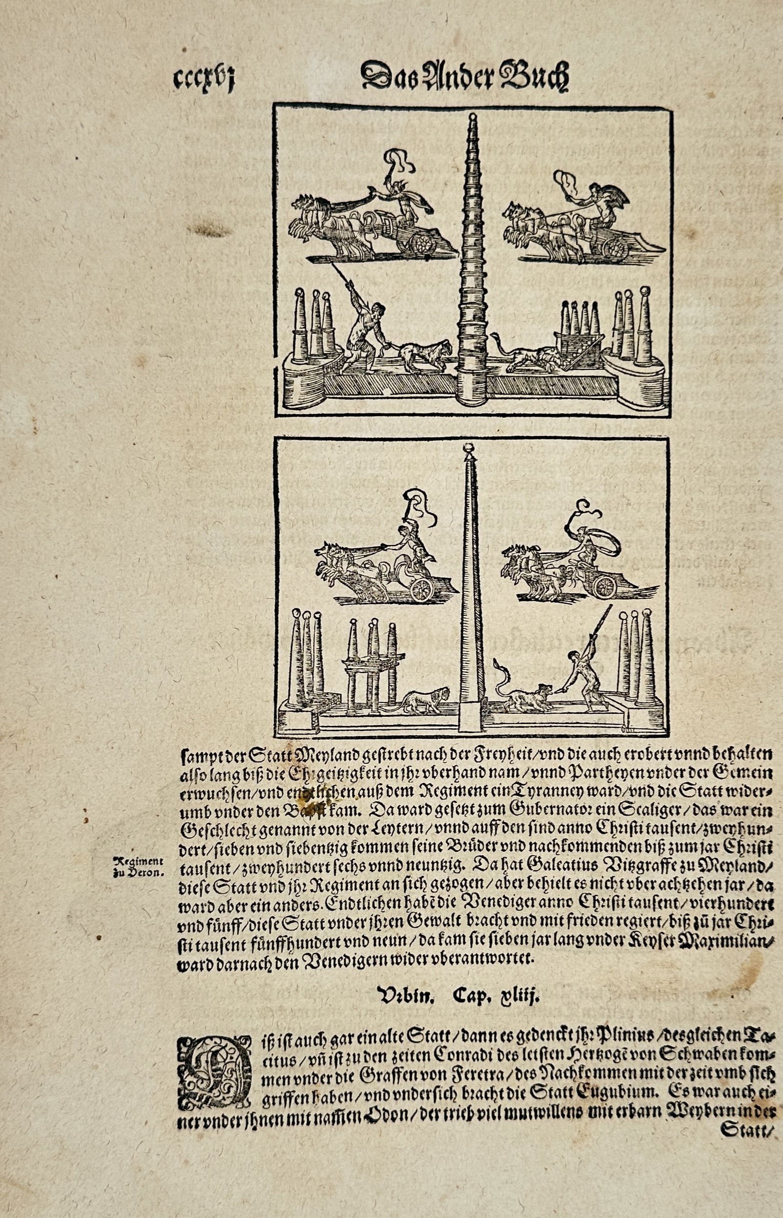 Sebastian Münster (1488–1552) – Chariot racing in a Roman circus – Woodcut (1550) (1 of 2)