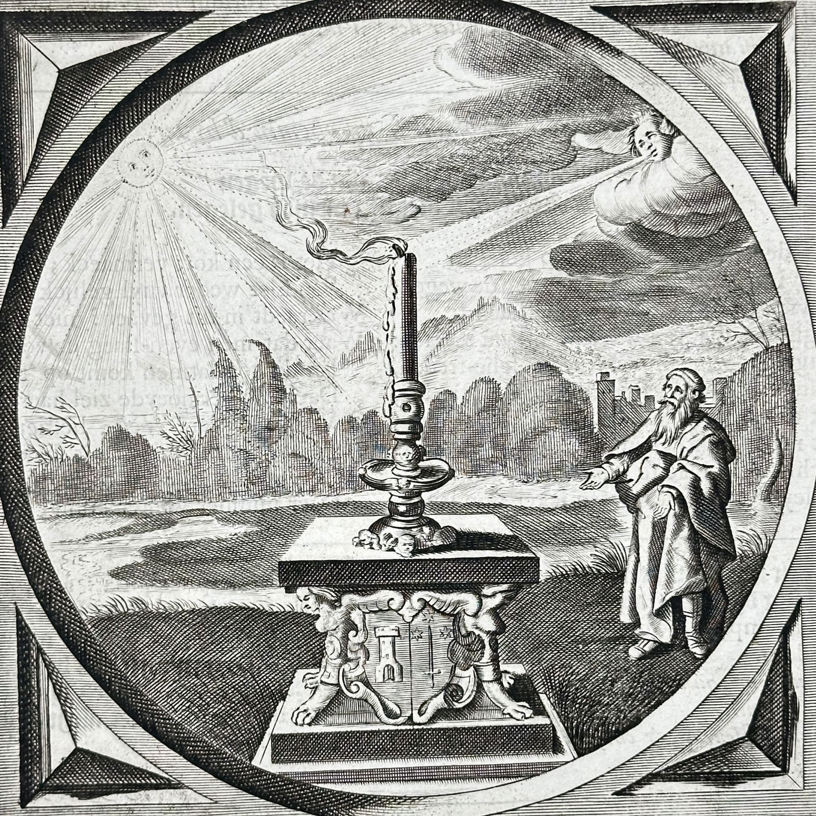 Jacob Cats (1577-1660) – Allegory of the candle and the sun – Engraving (1658) (1 of 3)