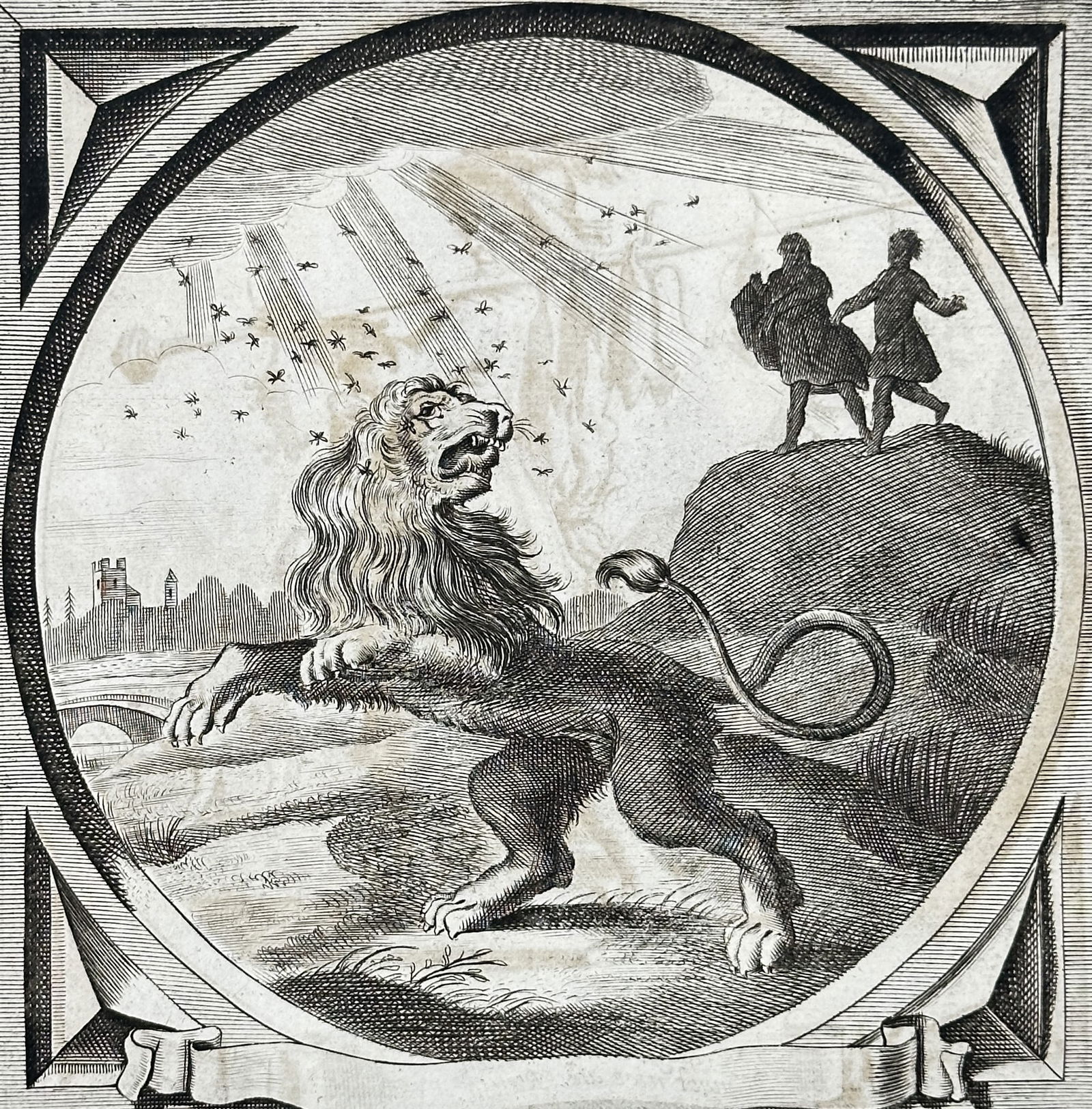 Jacob Cats (1577-1660) – Allegory of the lion and the gnat – Engraving (1658) (1 of 3)