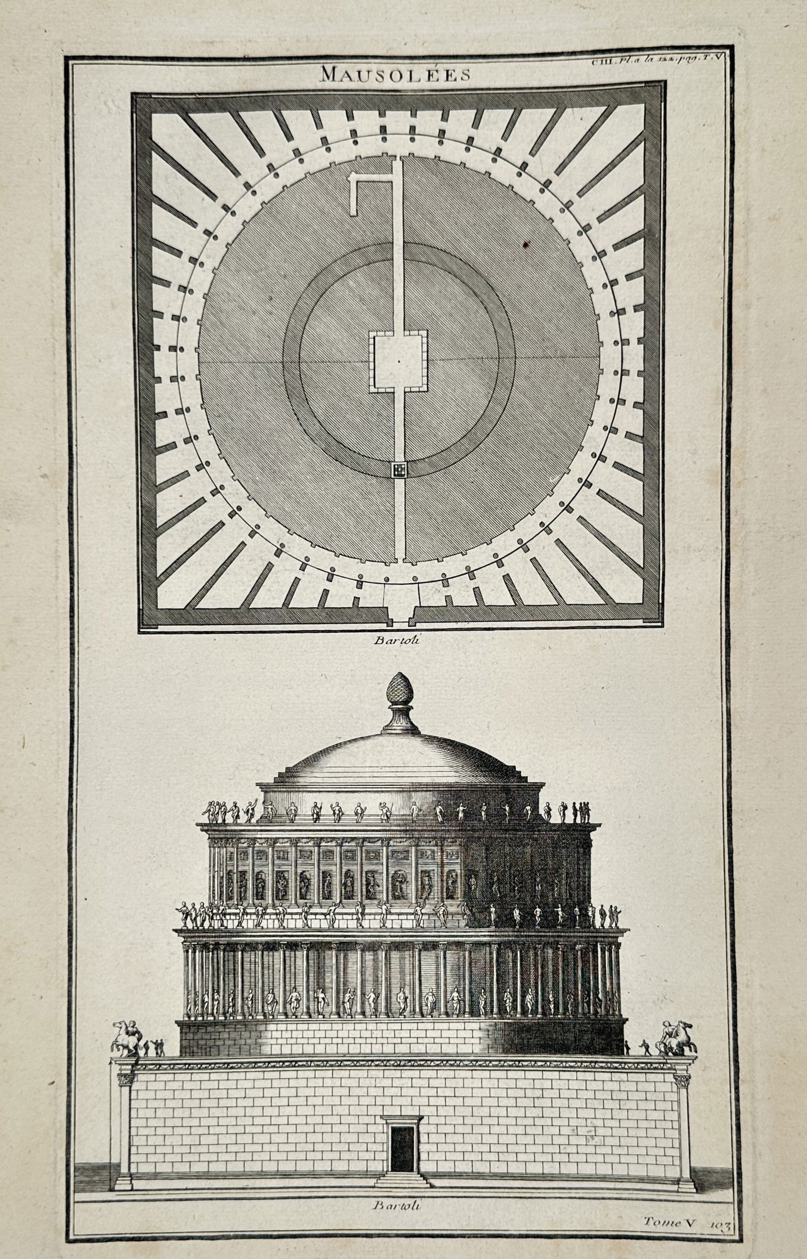 Bernard de Montfaucon (1655-1741) – Elevation and plan of a grand tiered mausoleum (1 of 3)