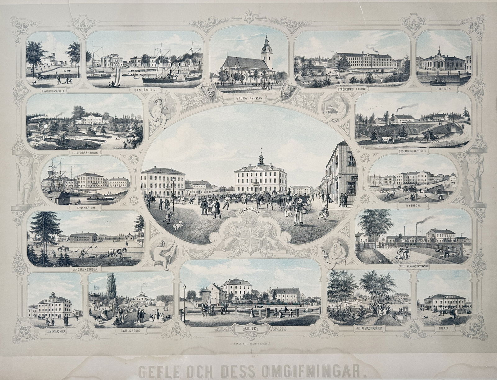 Anders Petter Landin (1811-1881) – View of Gävle and its Surroundings – lithograph (1 of 3)