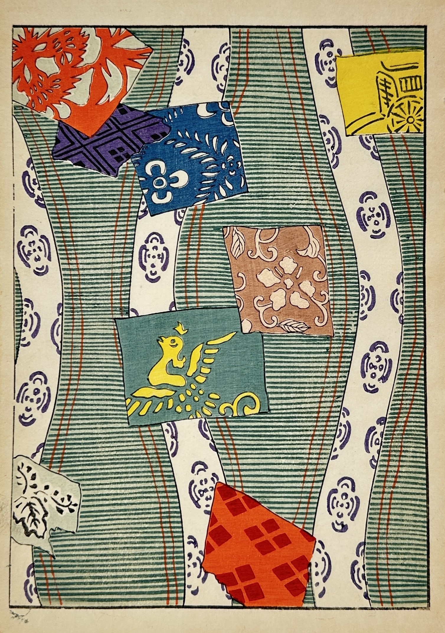 Japanese School – Abstract Composition with Textile Patterns - woodblock print (20th) (1 of 2)