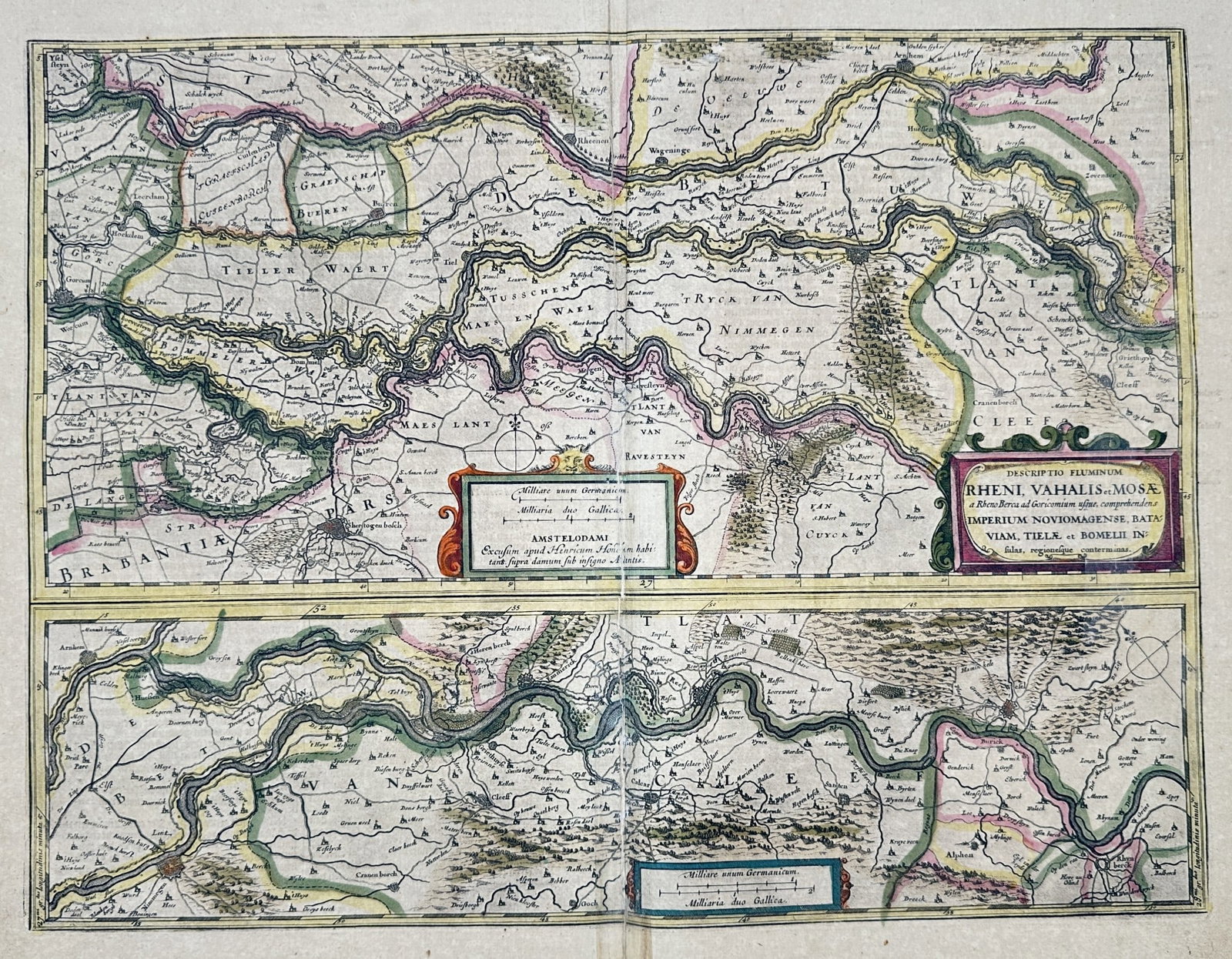 Henricus Hondius II (1597–1651) – Map of the Rhine, Waal, and Meuse – engraving (1 of 3)