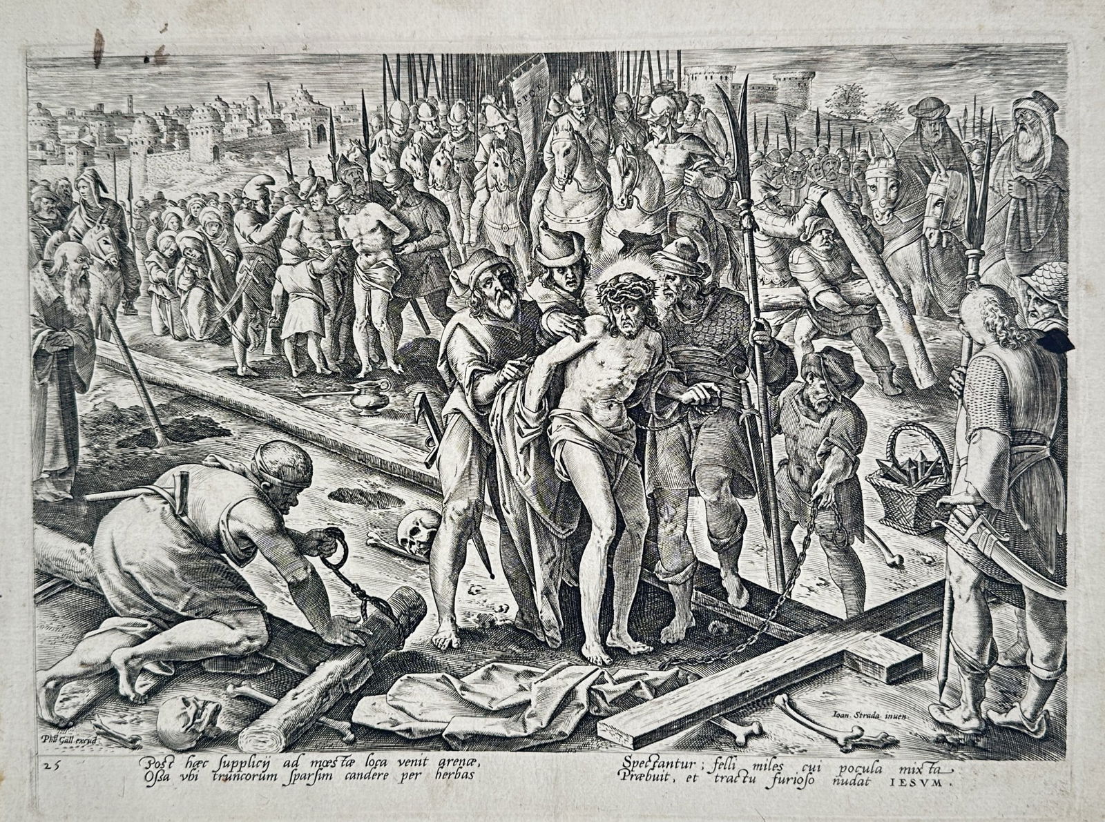 Adriaen Collaert (1560–1618) - Nailing Christ to the Cross - Copperplate Engraving (1 of 2)