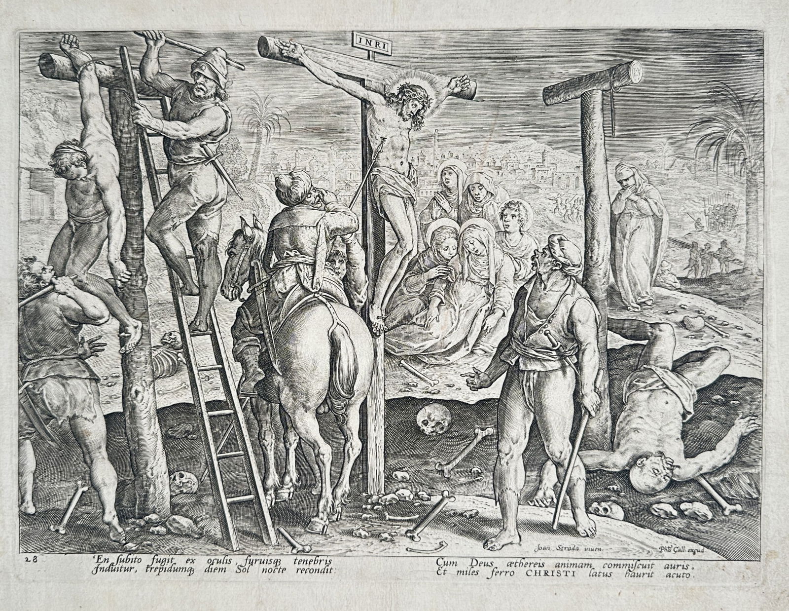 Philips Galle (1537–1612) – The Crucifixion with the Thieves – Copperplate engraving (1 of 2)
