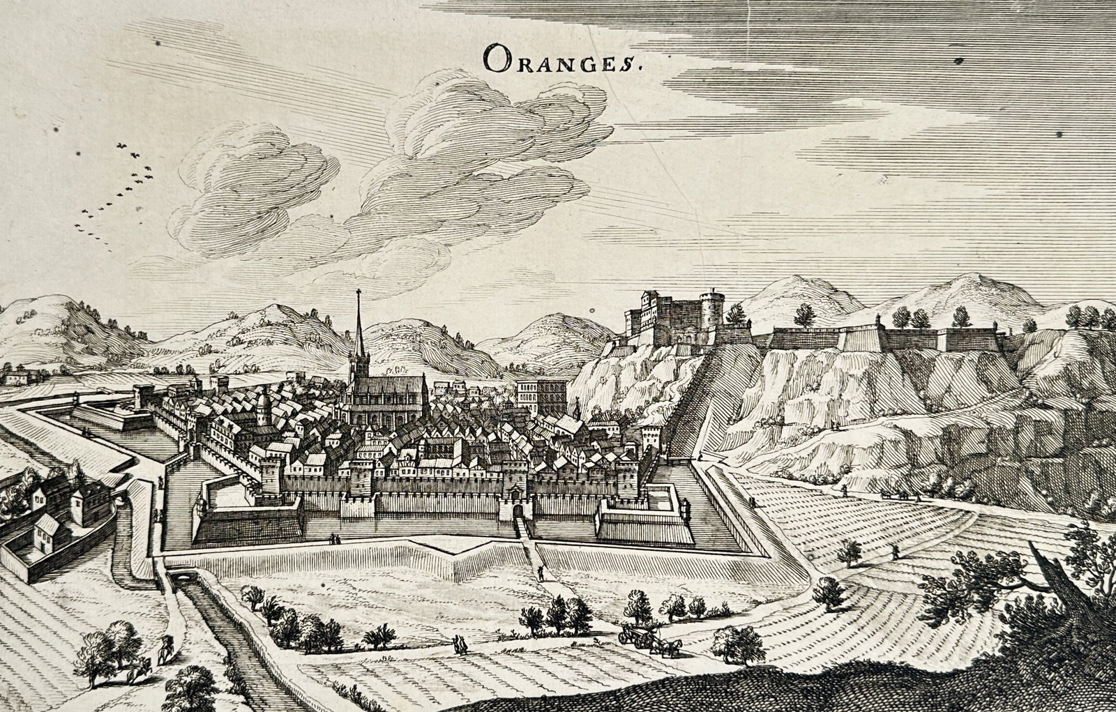 Matthäus Merian (1593–1650) – View of the City of Orange – France – Engraving (1641) (1 of 2)