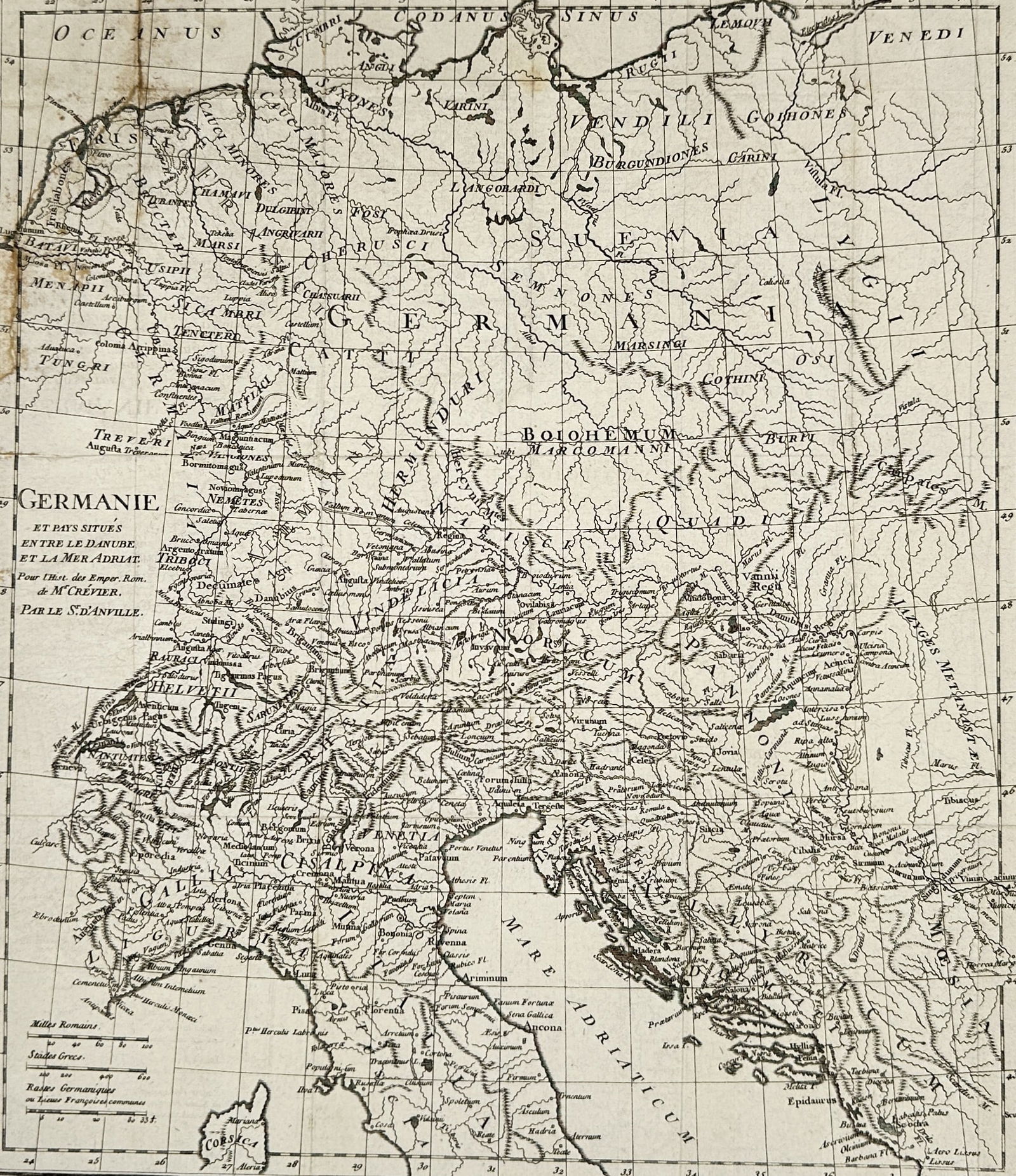 Jean-Baptiste Bourguignon d'Anville – Map of Germania – Central Europe – Engraving (1774) (1 of 2)