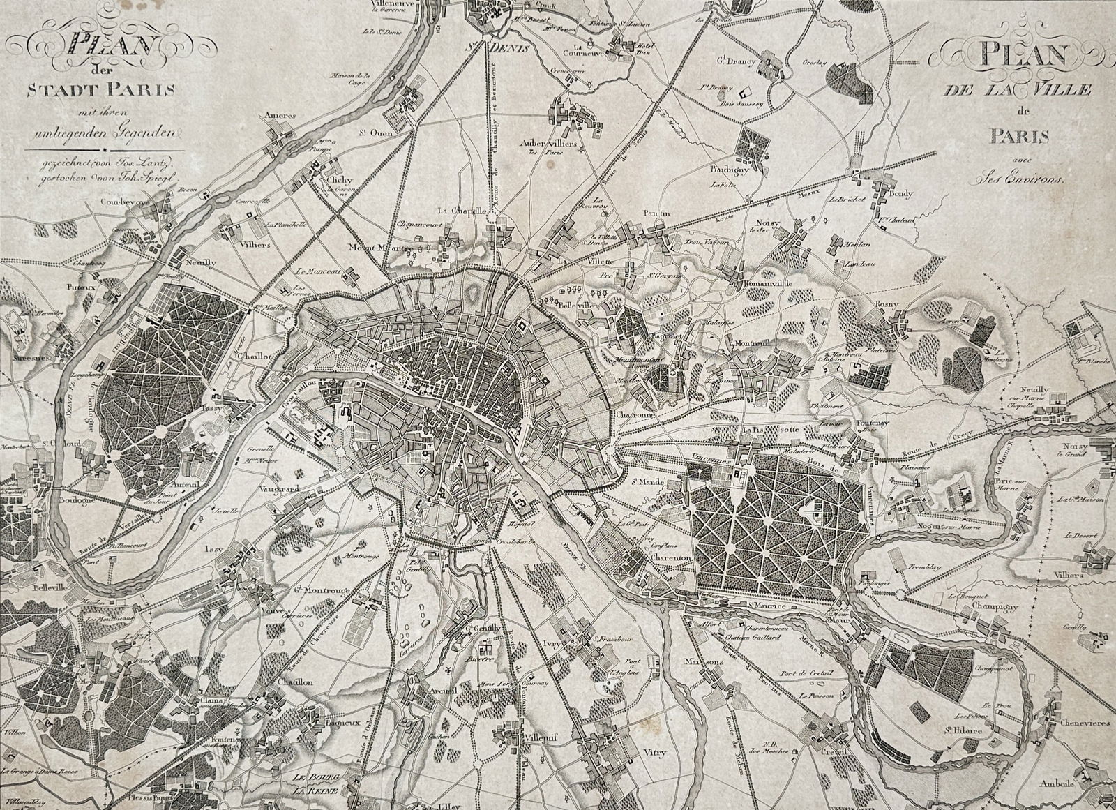 Joseph Lantz (Active 19th Century) – Plan of the City of Paris – France – Engraving (1820) (1 of 3)