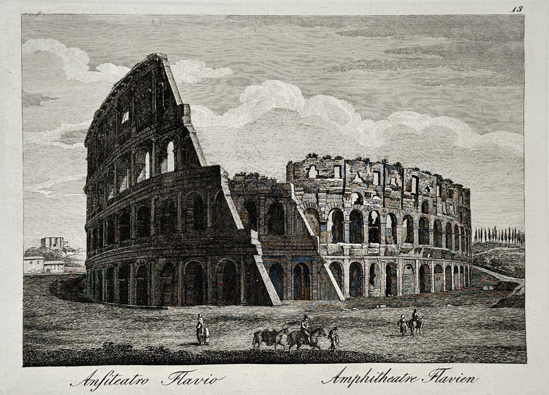 Pietro Parboni (1783–1841) – View of the Flavian Amphitheatre (Colosseum) – Rome – Etching (1 of 2)