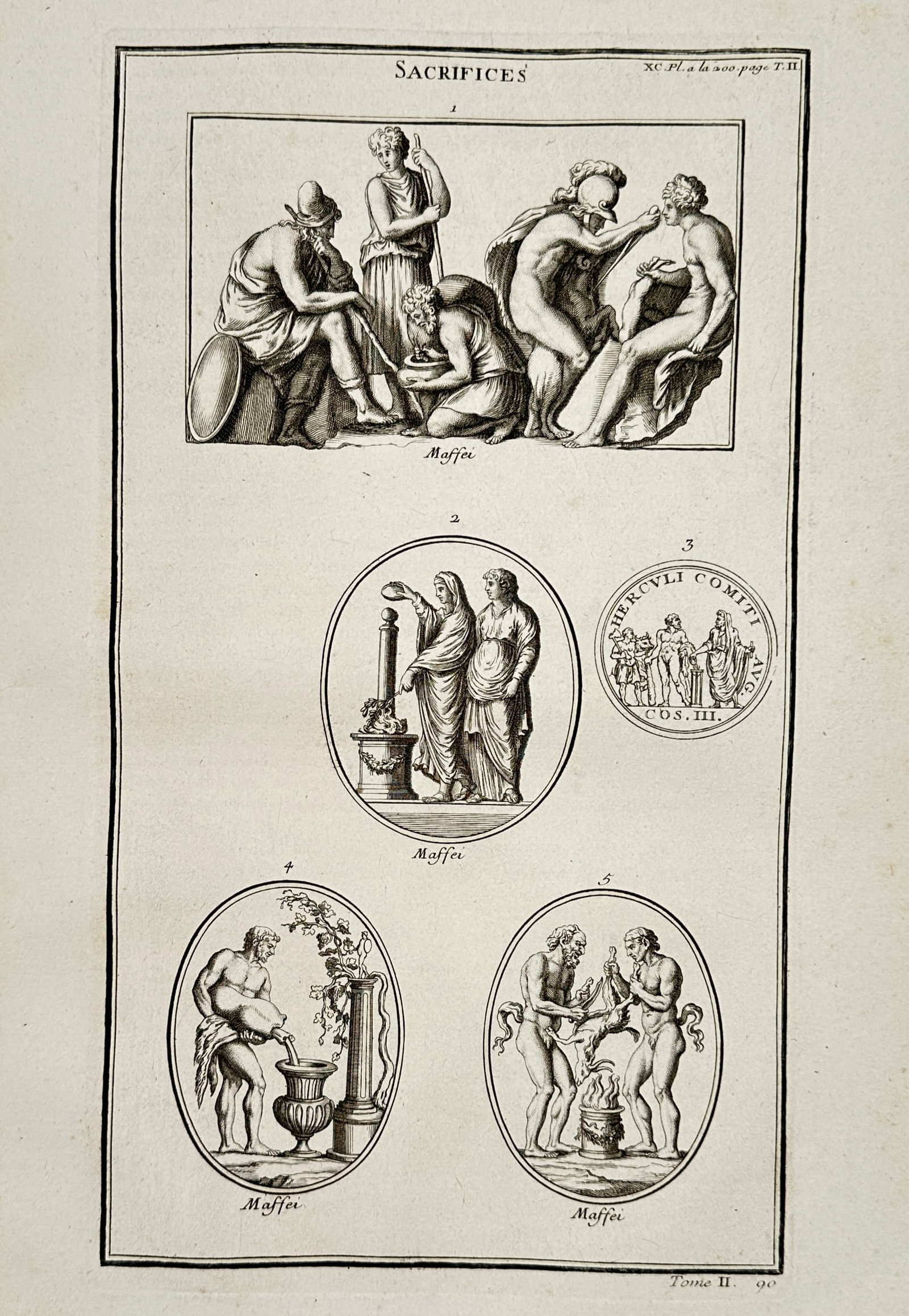 Bernard Montfaucon (1655–1741) – Classical Scenes of Roman Sacrificial Rituals – Engraving (1 of 2)