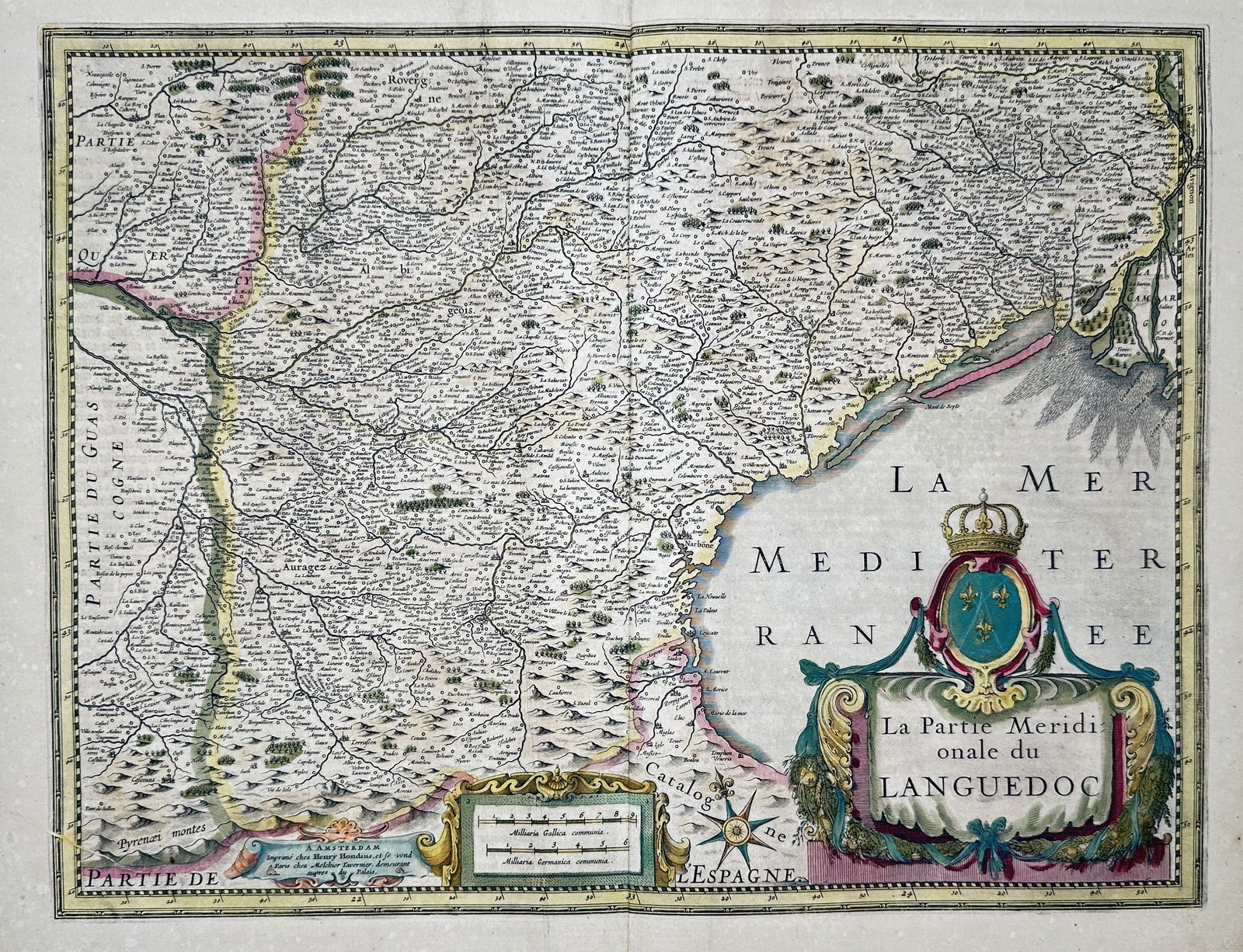 Henricus Hondius (1597-1651) – Map of Southern Languedoc – France – Engraving (1 of 3)