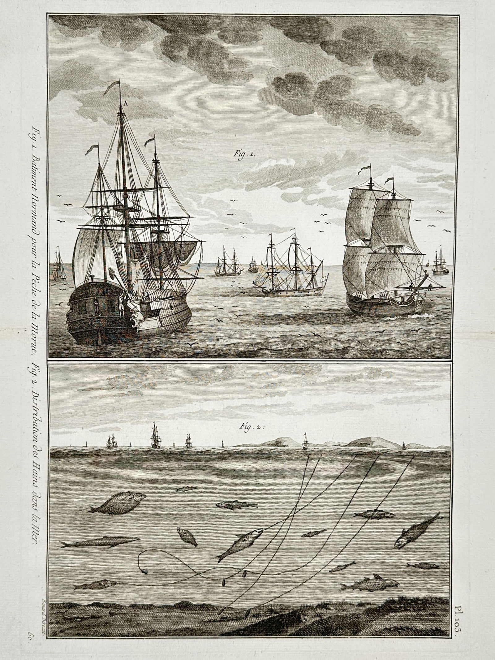 Robert Bénard (1734–1777) – View of Cod Fishing Vessels and Techniques – Engraving (1 of 2)