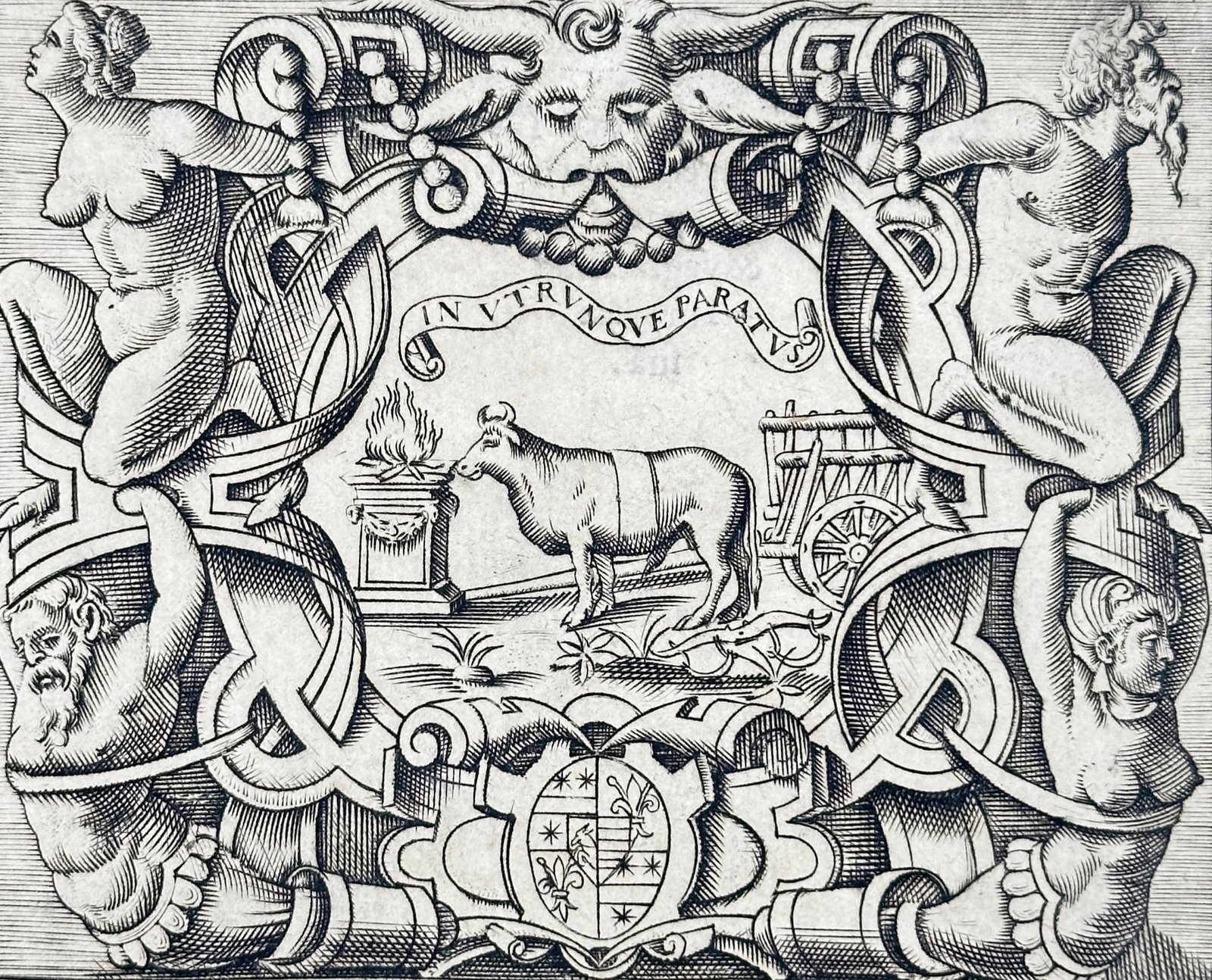 Girolamo Ruscelli (1504–1566) – Emblem of Onofrio Panvinio – Engraving (1566) (1 of 3)