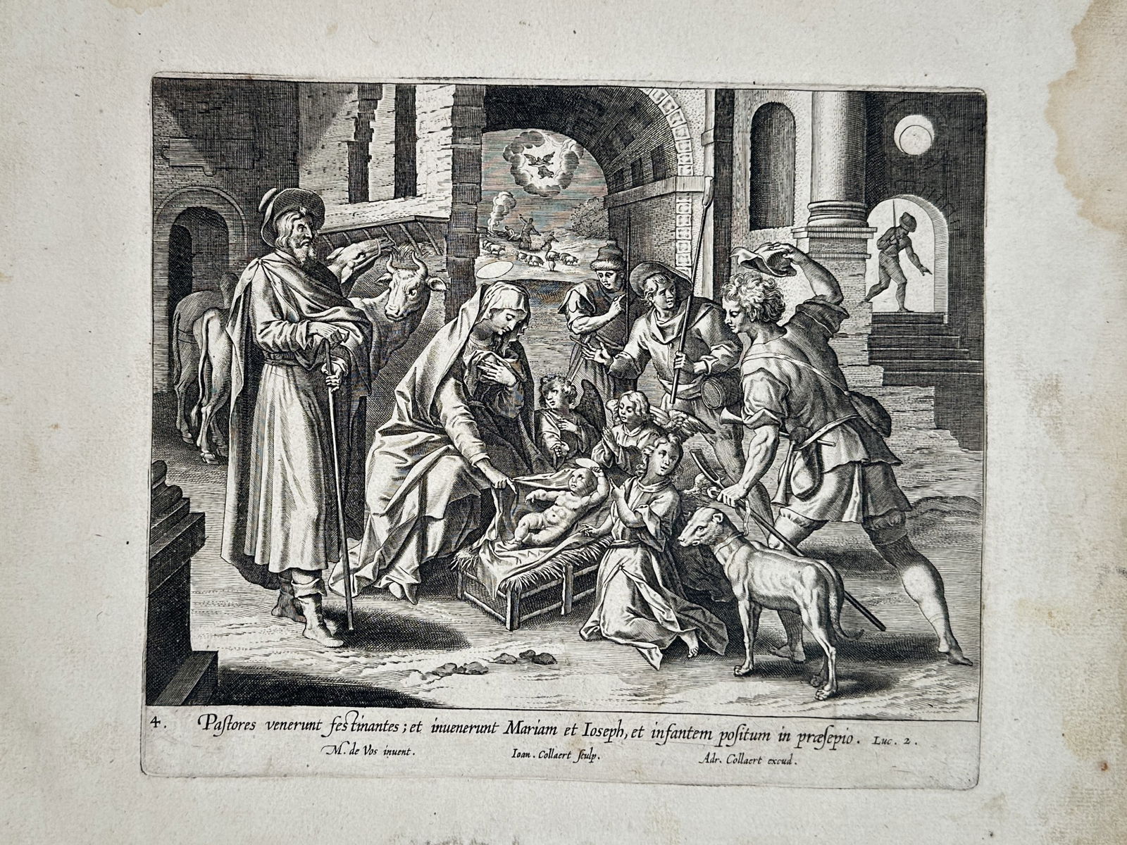 Maerten de Vos (1532–1603) – The Adoration of the Shepherds – Engraving (17th Century) (1 of 2)
