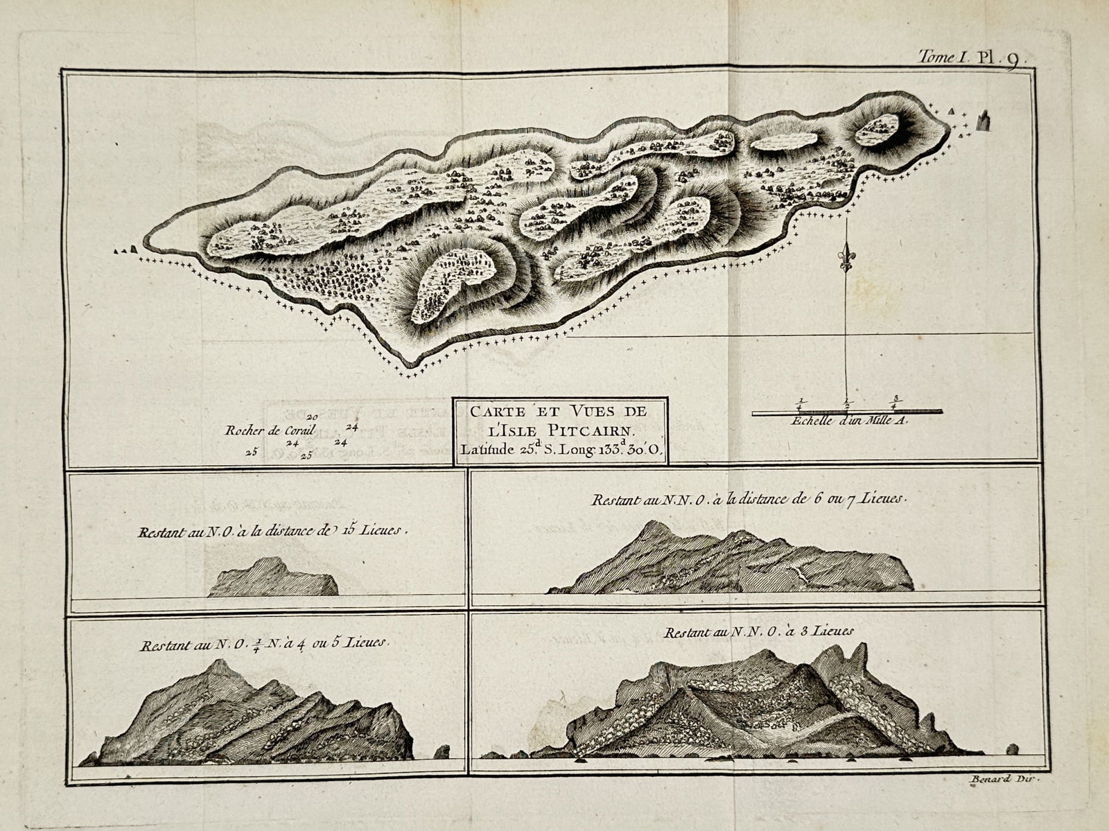 Robert Benard (1734–1777) – View of Pitcairn Island – Engraving (1773) (1 of 2)