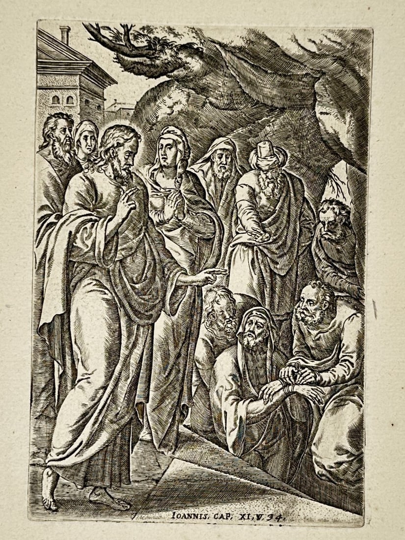 Philips Galle (1537–1612) – The Raising of Lazarus – Engraving (1580–1612) (1 of 2)