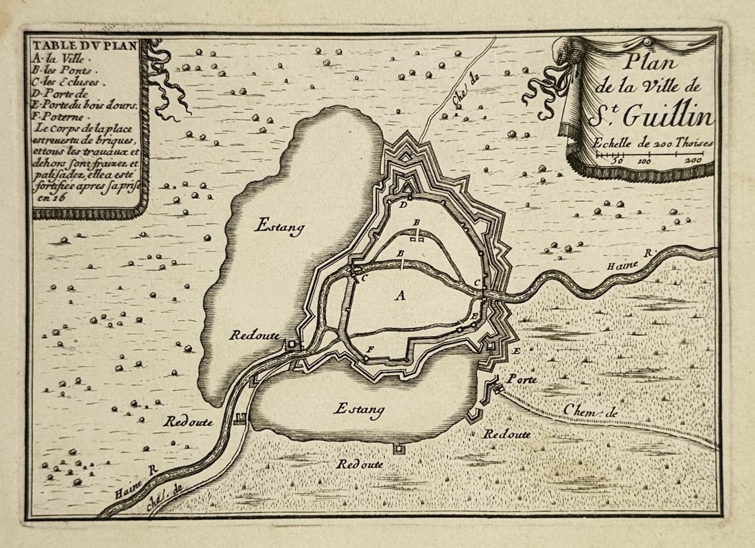 Sébastien de Pontault de Beaulieu (1612-1674) – Map of Saint-Ghislain – Belgium – Engraving (1 of 2)