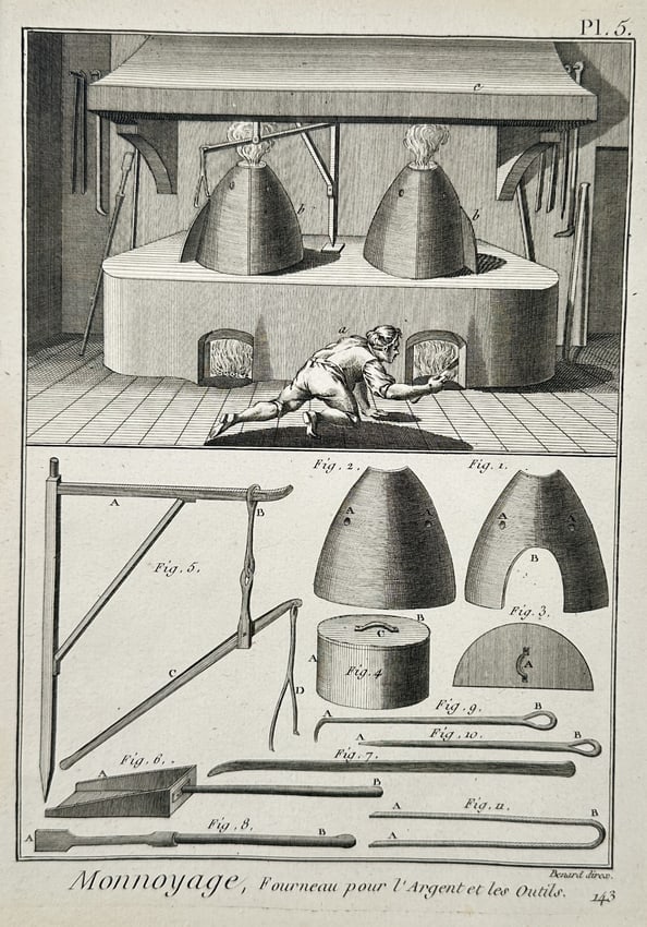 Robert Benard (1734-1785) – Minting Furnace for Silver and Tools – Engraving (1771) (1 of 2)
