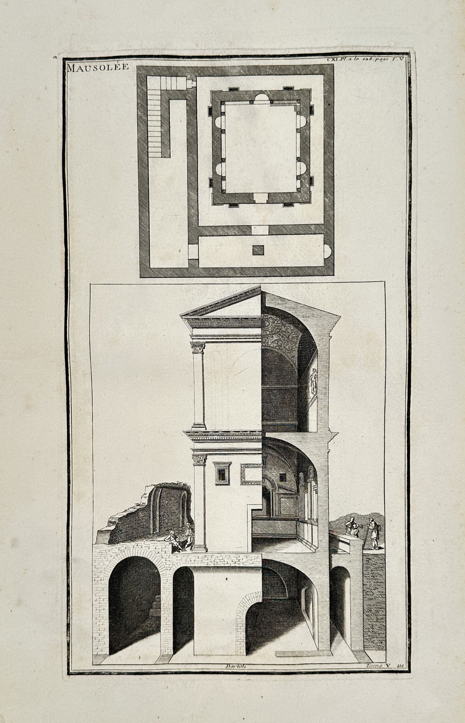Bernard Montfaucon (1655–1741) – Architectural Study of a Classical Mausoleum – Engraving (1 of 2)