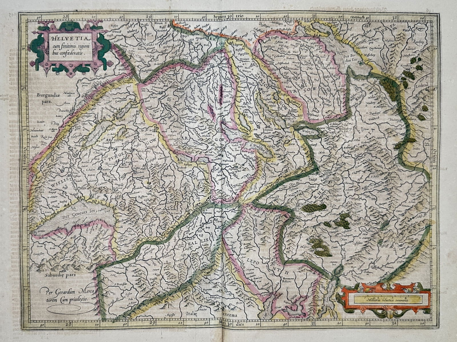 Henricus Hondius (1597-1551) – Map of Switzerland – Hand-coloured engraving (1635) (1 of 2)