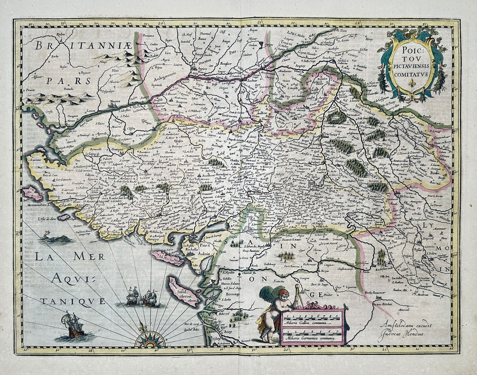 Henricus Hondius (1597-1651) – Map of Poitou – France – Hand-coloured engraving (1635) (1 of 2)