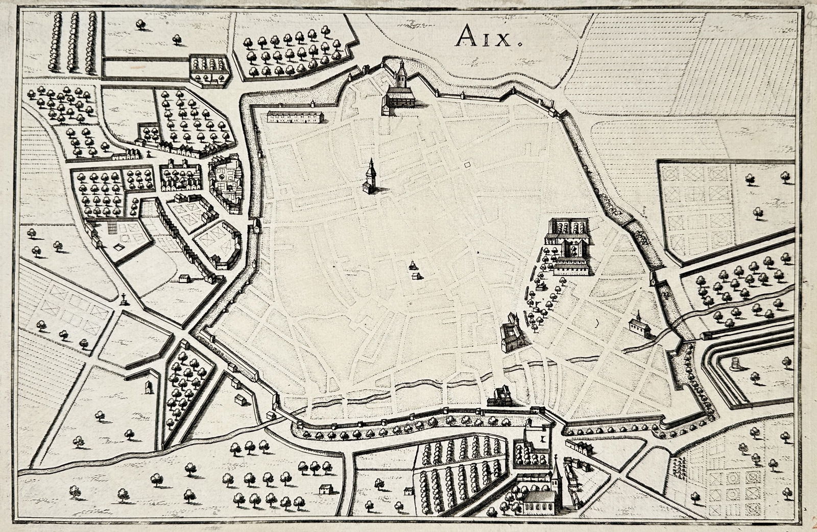 Matthäus Merian the Elder (1593–1650) – Map of the City of Aix-en-Provence – Engraving (1 of 2)