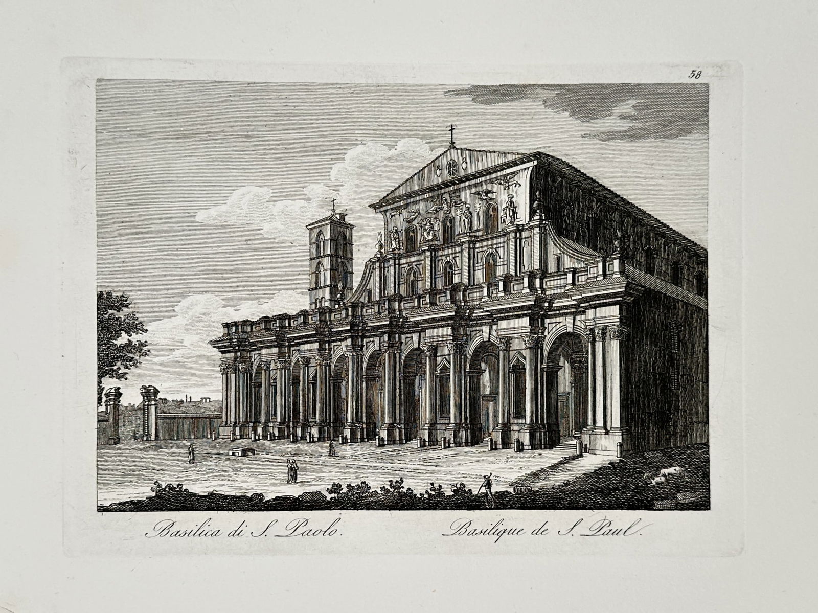Pietro Parboni (c. 1814–1884) – View of the Basilica of Saint Paul Outside the Walls – Etching (1 of 2)
