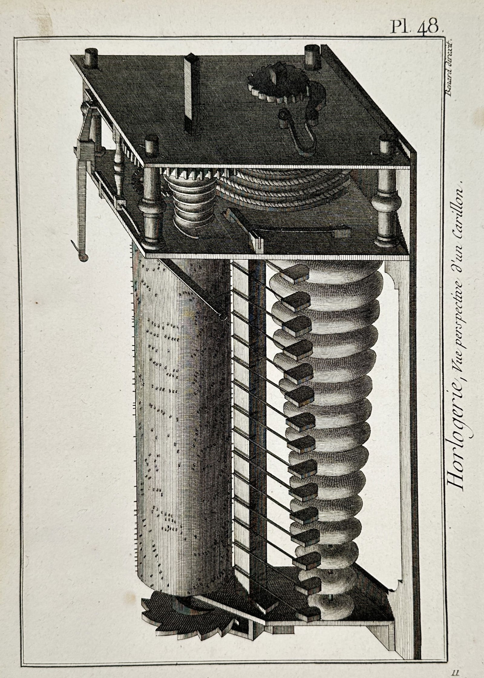 Robert Bénard (1734–1777) – Technical Study of a Carillon Clock Mechanism – Engraving (18th (1 of 2)