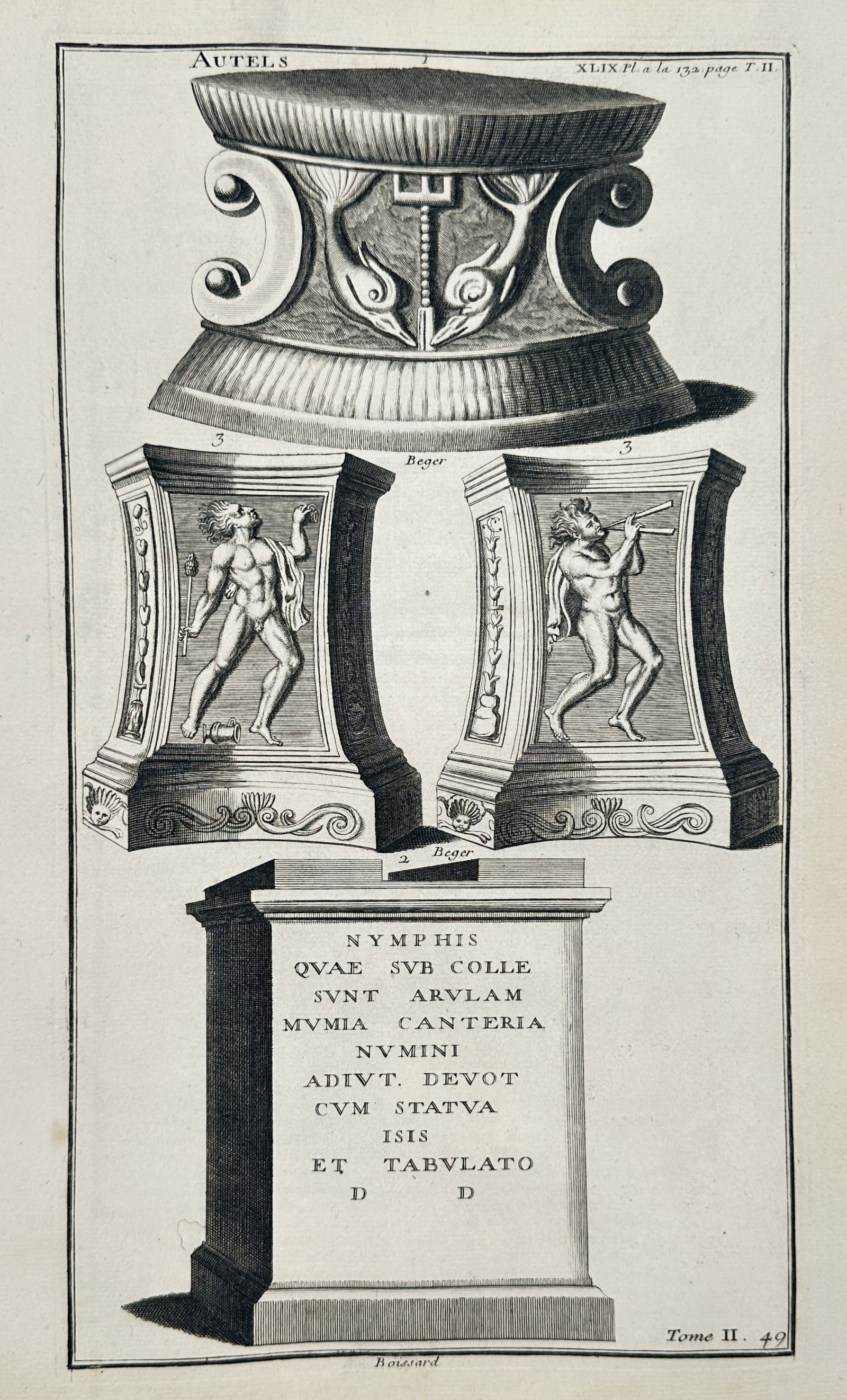 Bernard De Montfaucon (1655-1741) – Ancient Roman Altars and Inscriptions – Engraving (1719) (1 of 2)