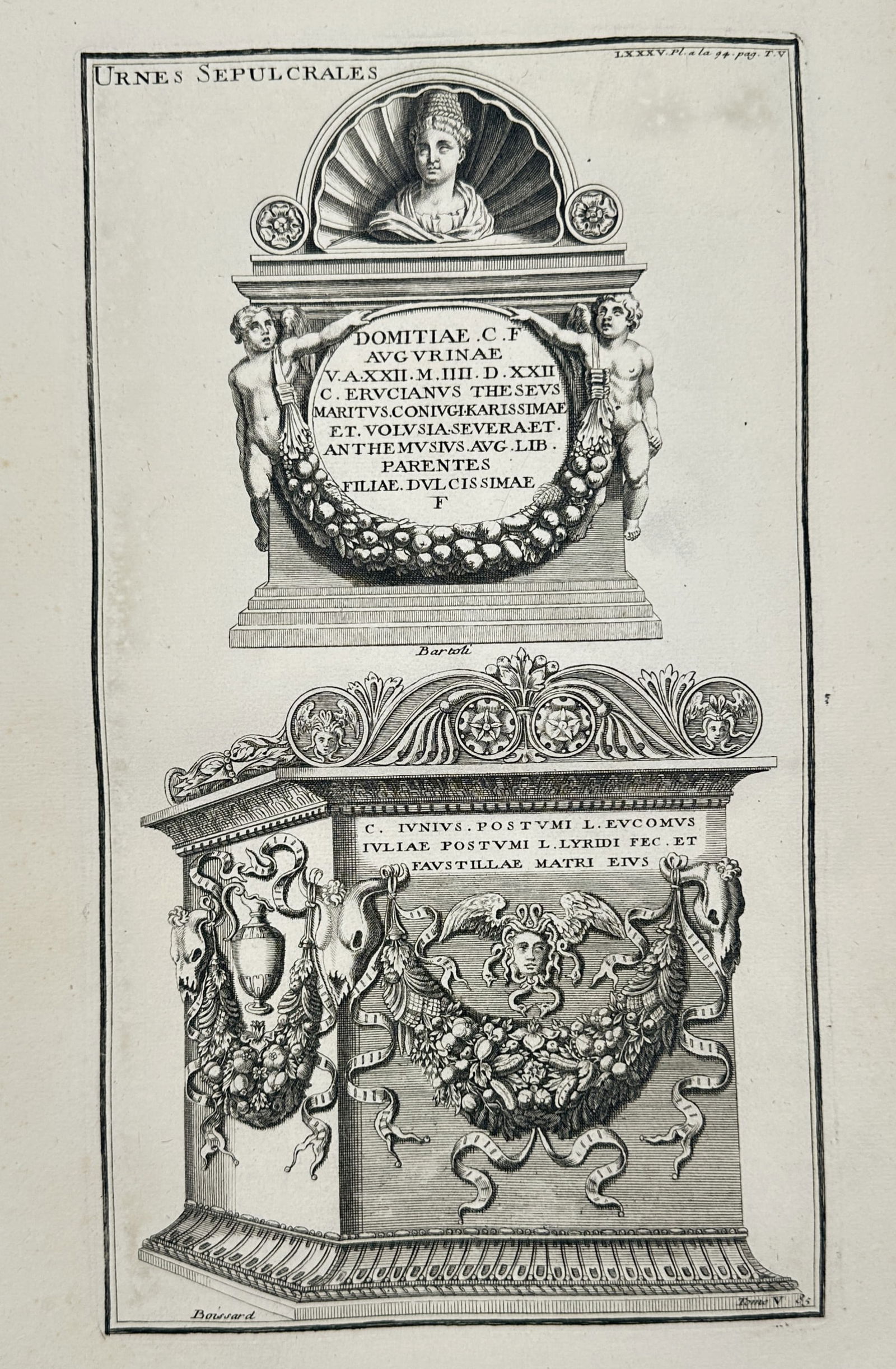 Bernard De Montfaucon (1655-1741) – Ancient Roman Sepulchral Urns – Engraving (1719) (1 of 2)