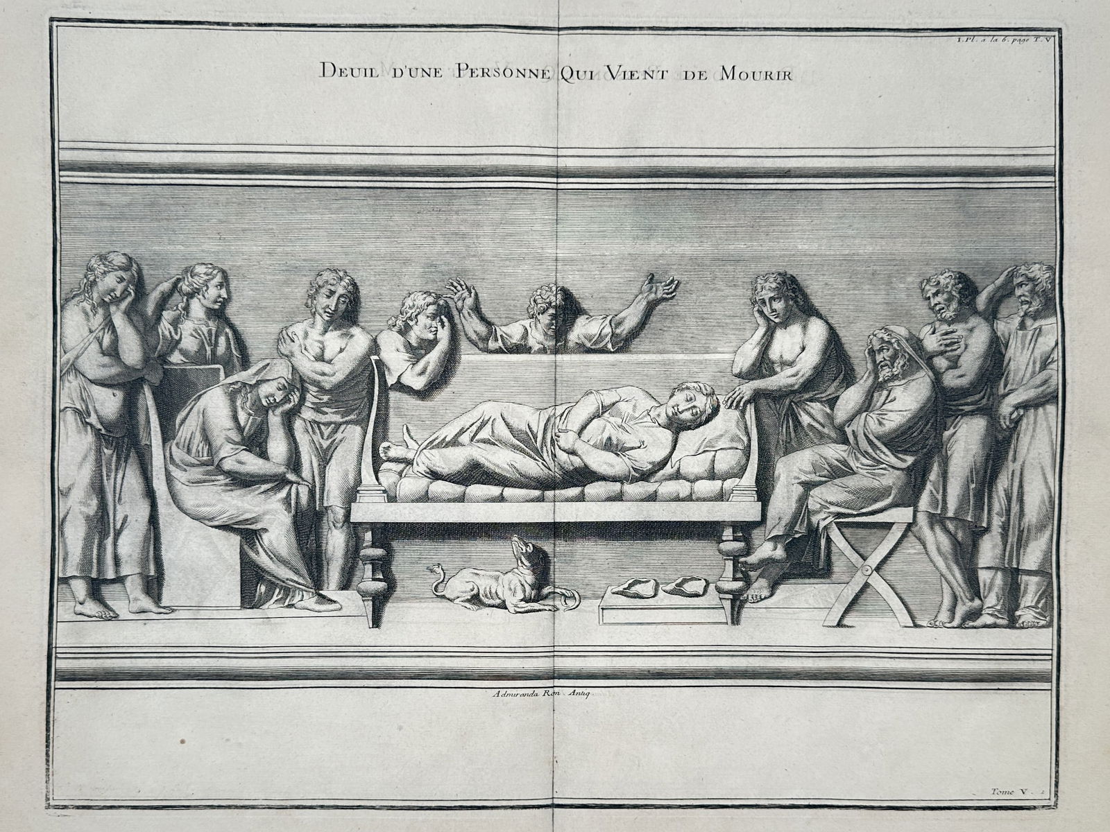 Bernard De Montfaucon (1655-1741) – Mourning for a Deceased Person – Engraving (1719) (1 of 2)