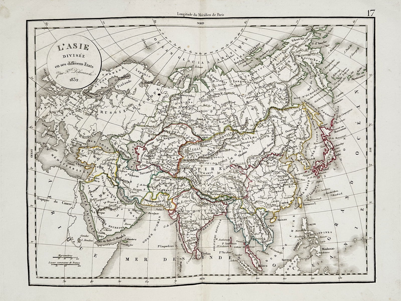 Felix Delamanche (1805–1867) – Map of Asia – Asia – Engraving (Hand-coloured) (1843) (1 of 2)