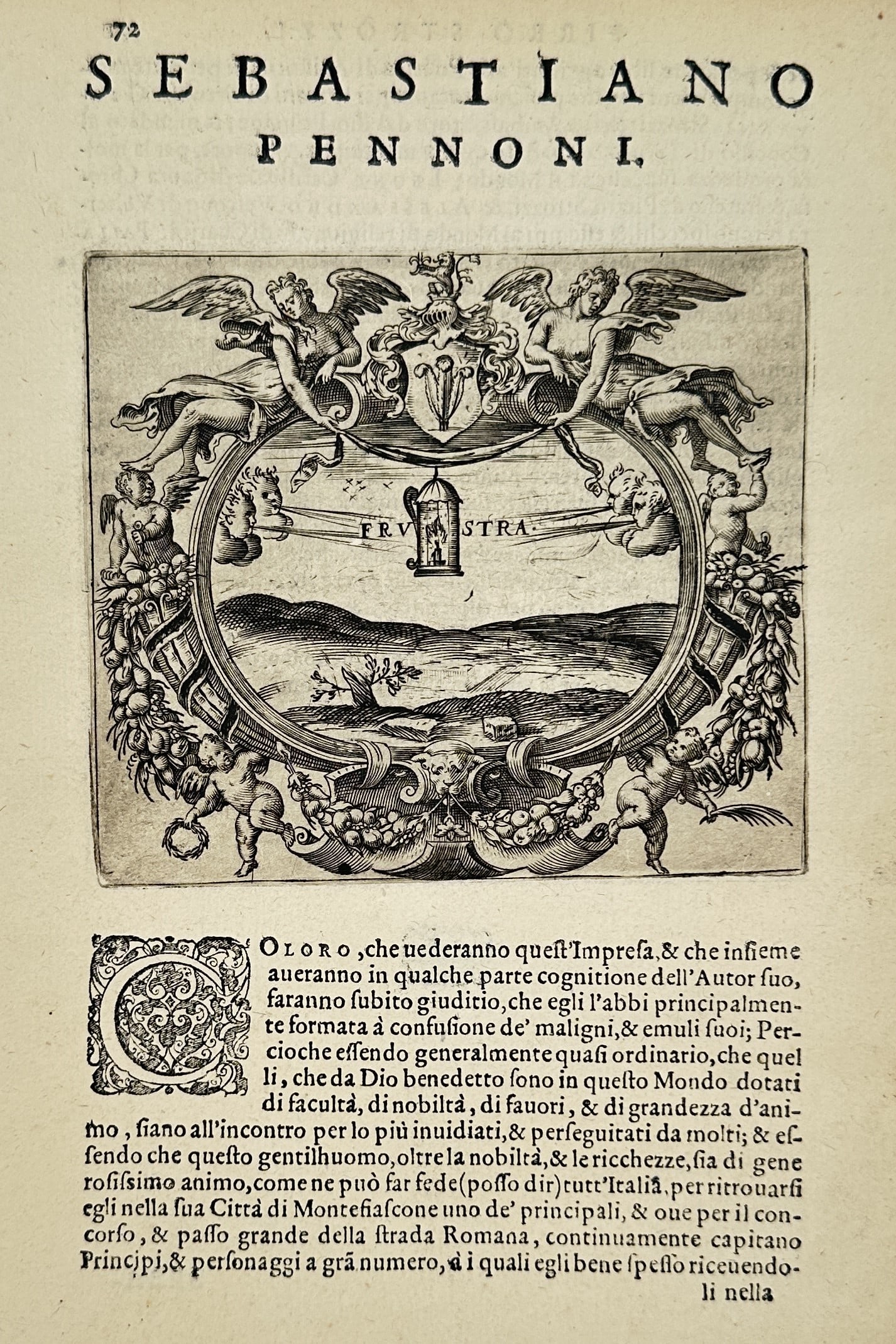 Girolamo Ruscelli (1504–1566) – Emblem of Sebastiano Pennoni – Engraving (1566) (1 of 2)