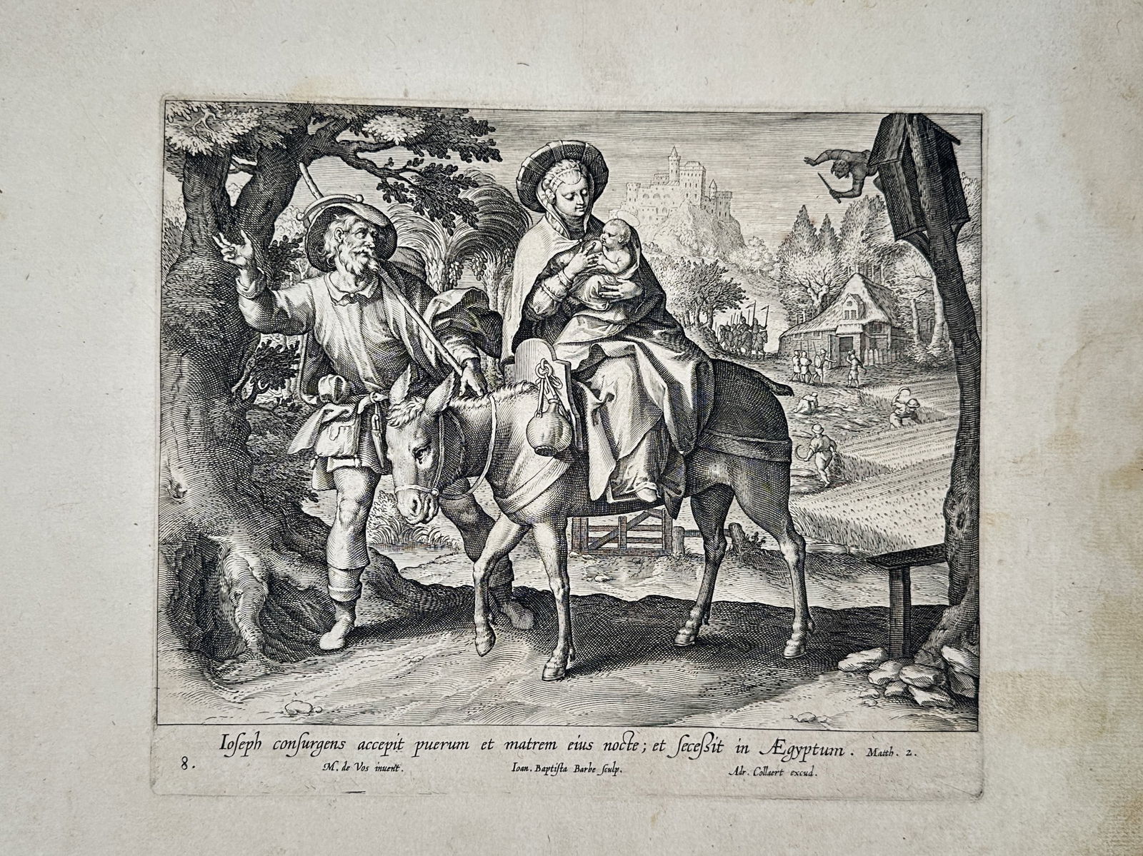 Maerten de Vos (1532–1603) – The Flight into Egypt – Engraving (17th Century) (1 of 2)