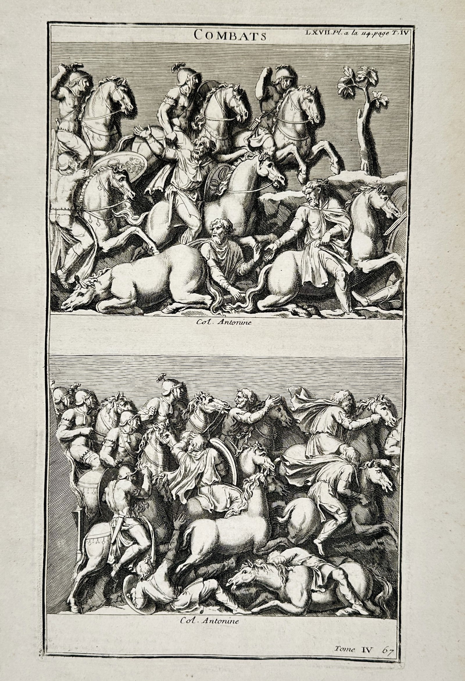 Bernard de Montfaucon (1655–1741) – Battles from the Column of Antoninus – Engraving (1 of 2)