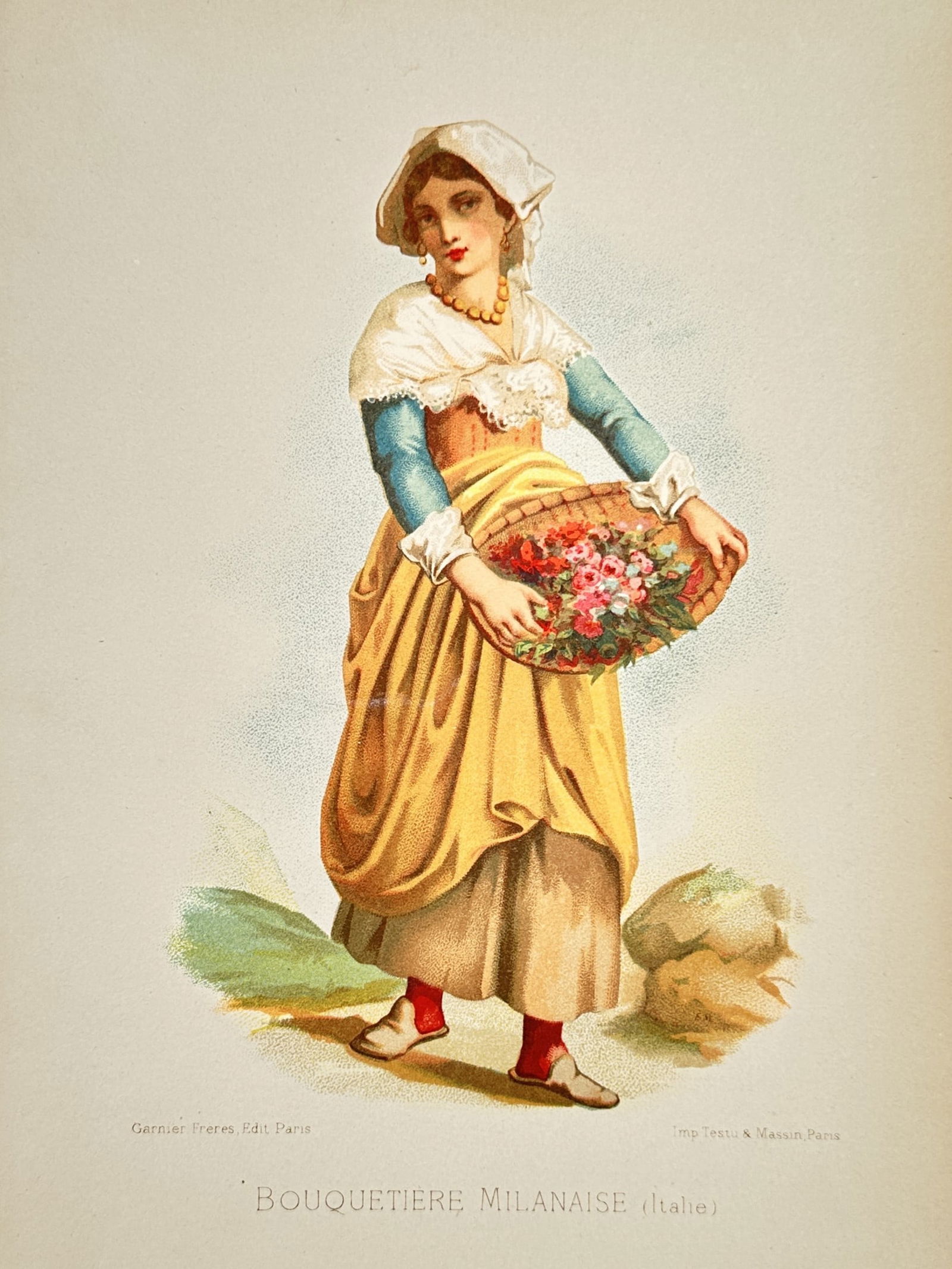 Testu & Massin (Active 19th Century) – Portrait of a Milanese Flower Girl – Chromolithography (1 of 2)